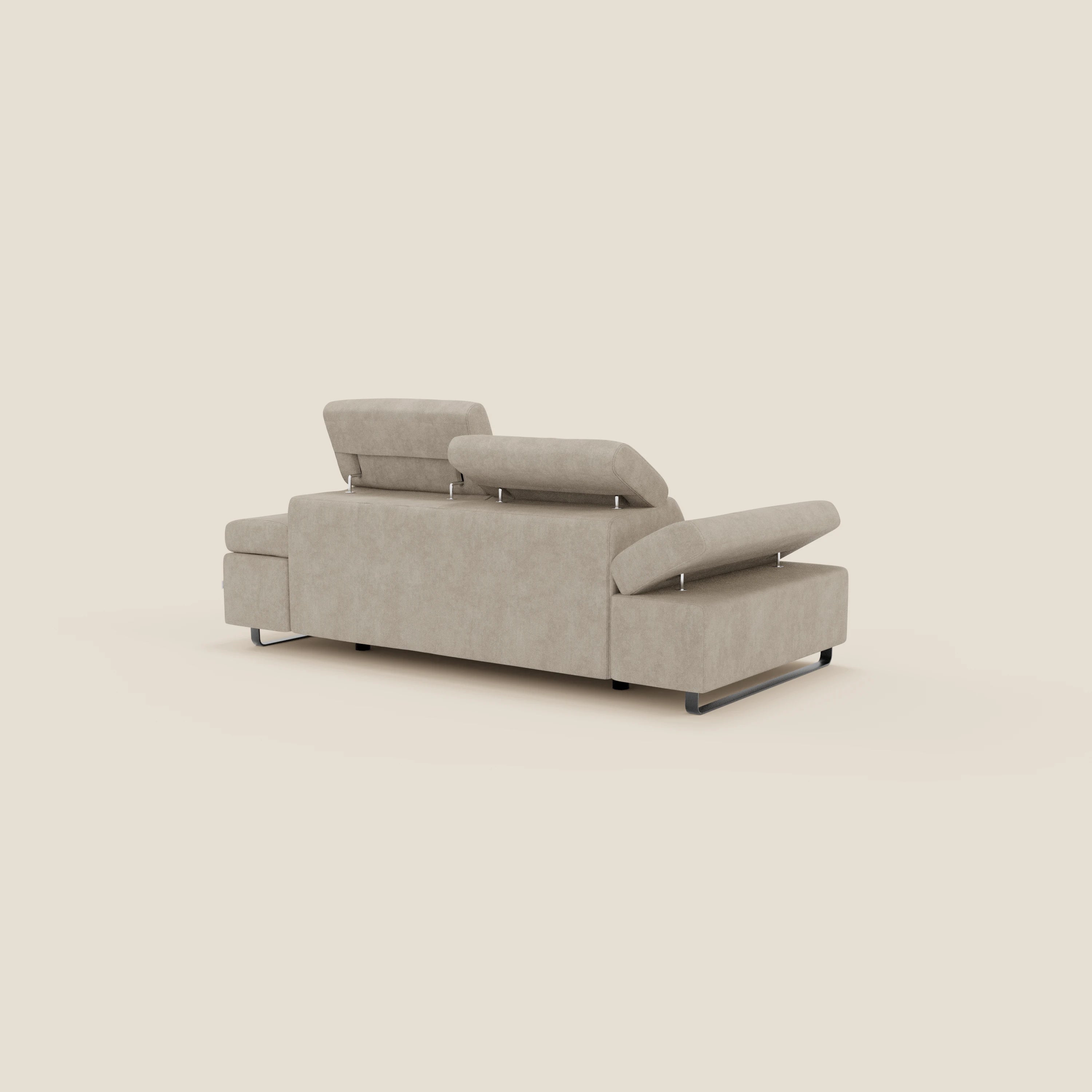 Zayana 3-Sitzer-Sofa mit ausziehbarem Element – verstellbare Armlehnen und Kopfstützen aus wasserfestem Stoff T02 creme