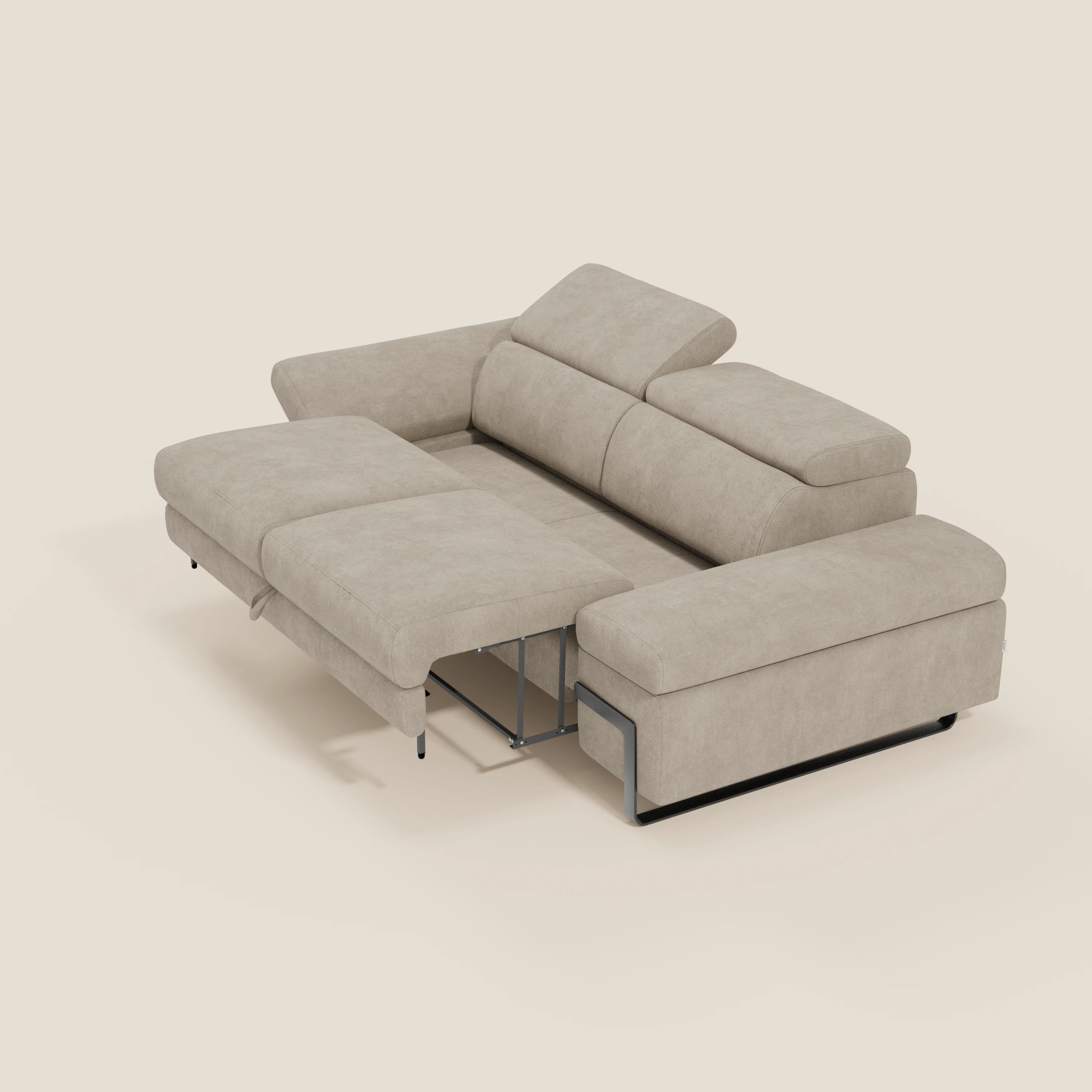 Zayana 3-Sitzer-Sofa mit ausziehbarem Element – verstellbare Armlehnen und Kopfstützen aus wasserfestem Stoff T02 creme