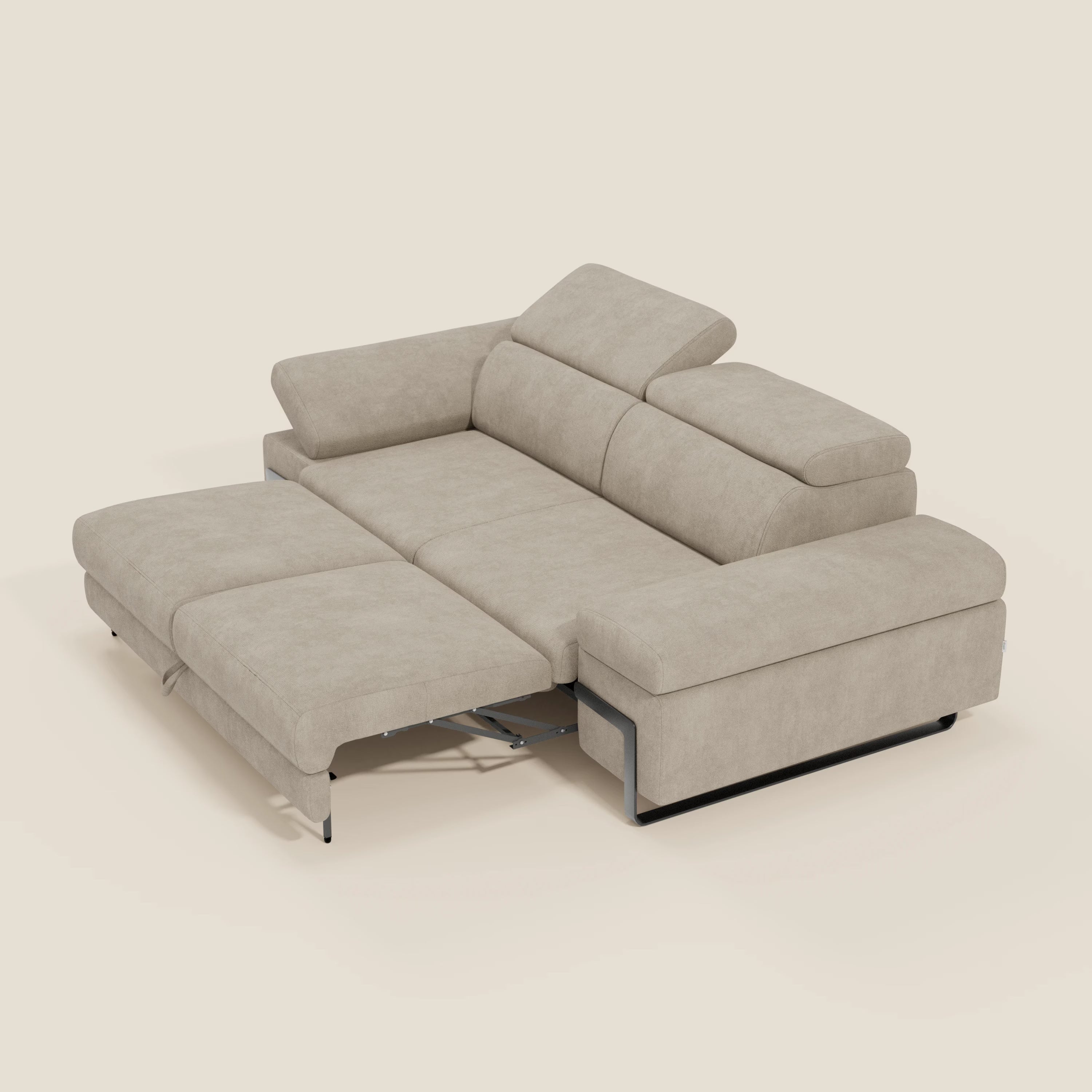 Zayana 3-Sitzer-Sofa mit ausziehbarem Element – verstellbare Armlehnen und Kopfstützen aus wasserfestem Stoff T02 creme