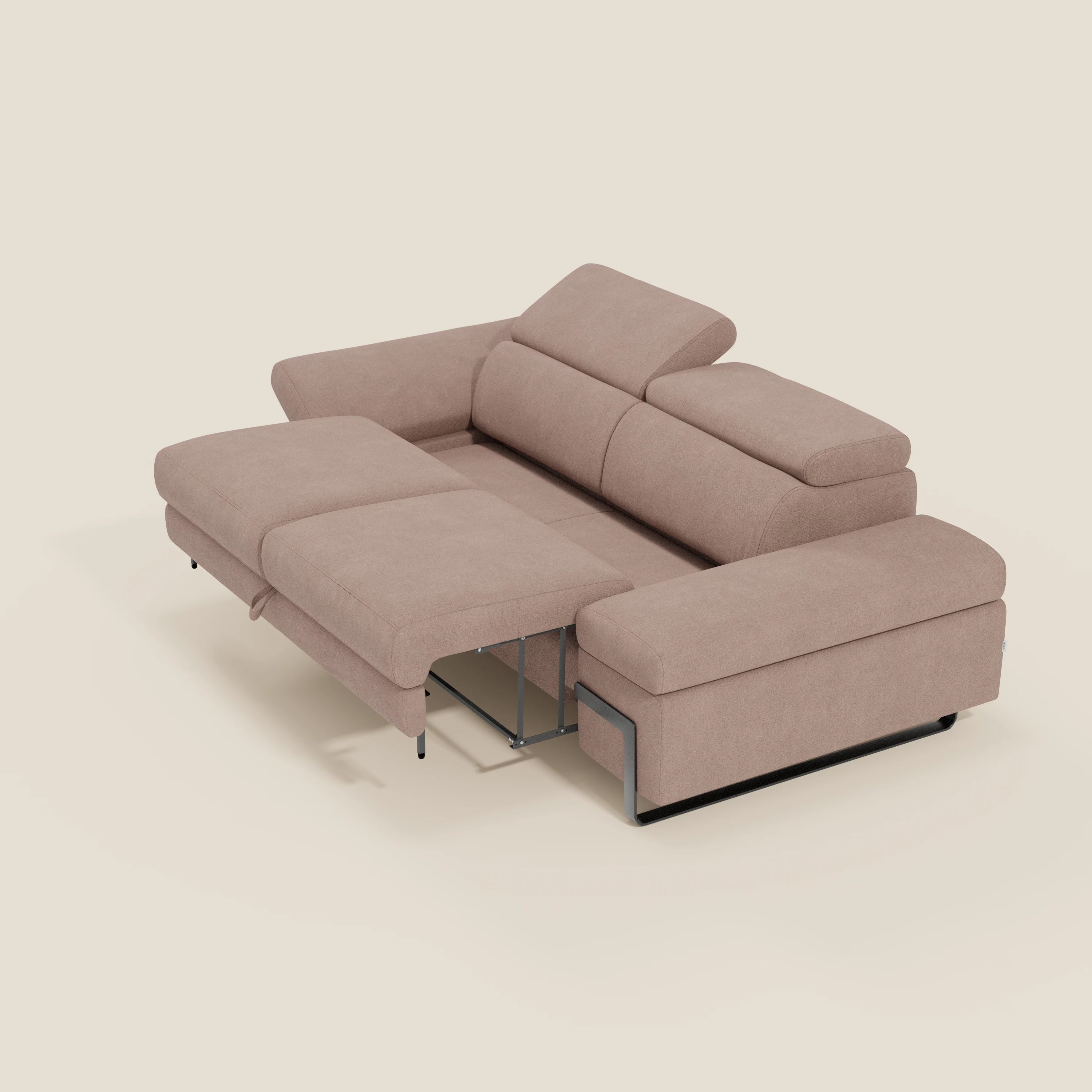 Zayana 3-Sitzer-Sofa mit ausziehbarem Element – verstellbare Armlehnen und Kopfstützen aus wasserfestem Stoff T02 rosa