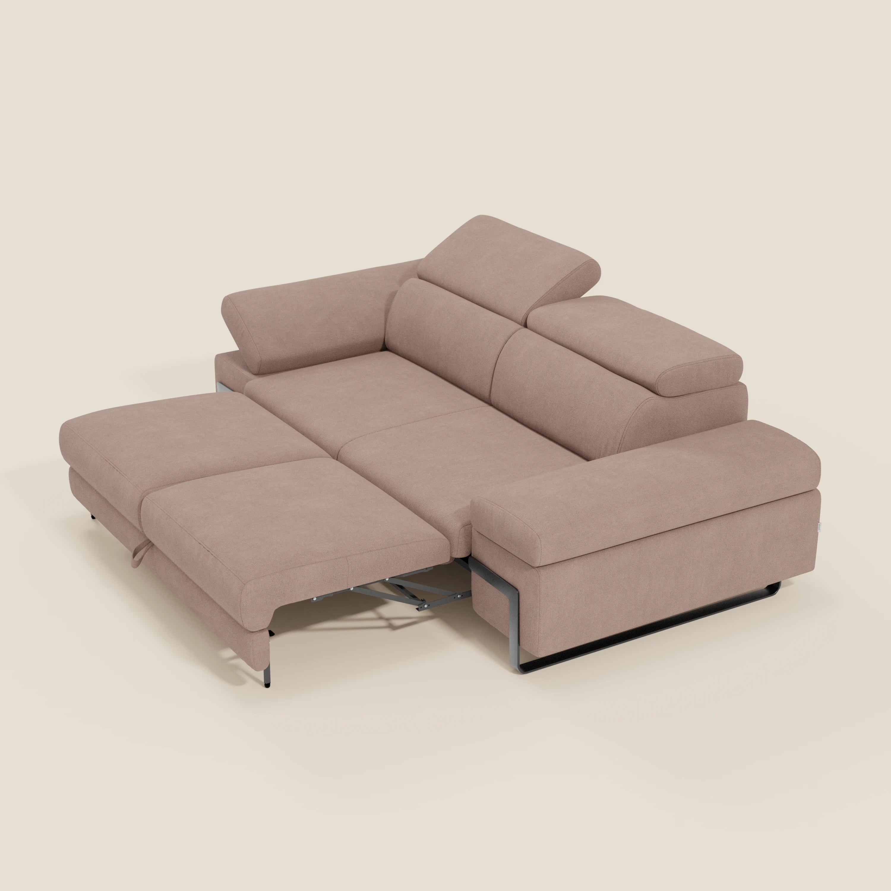Zayana 3-Sitzer-Sofa mit ausziehbarem Element – verstellbare Armlehnen und Kopfstützen aus wasserfestem Stoff T02 rosa