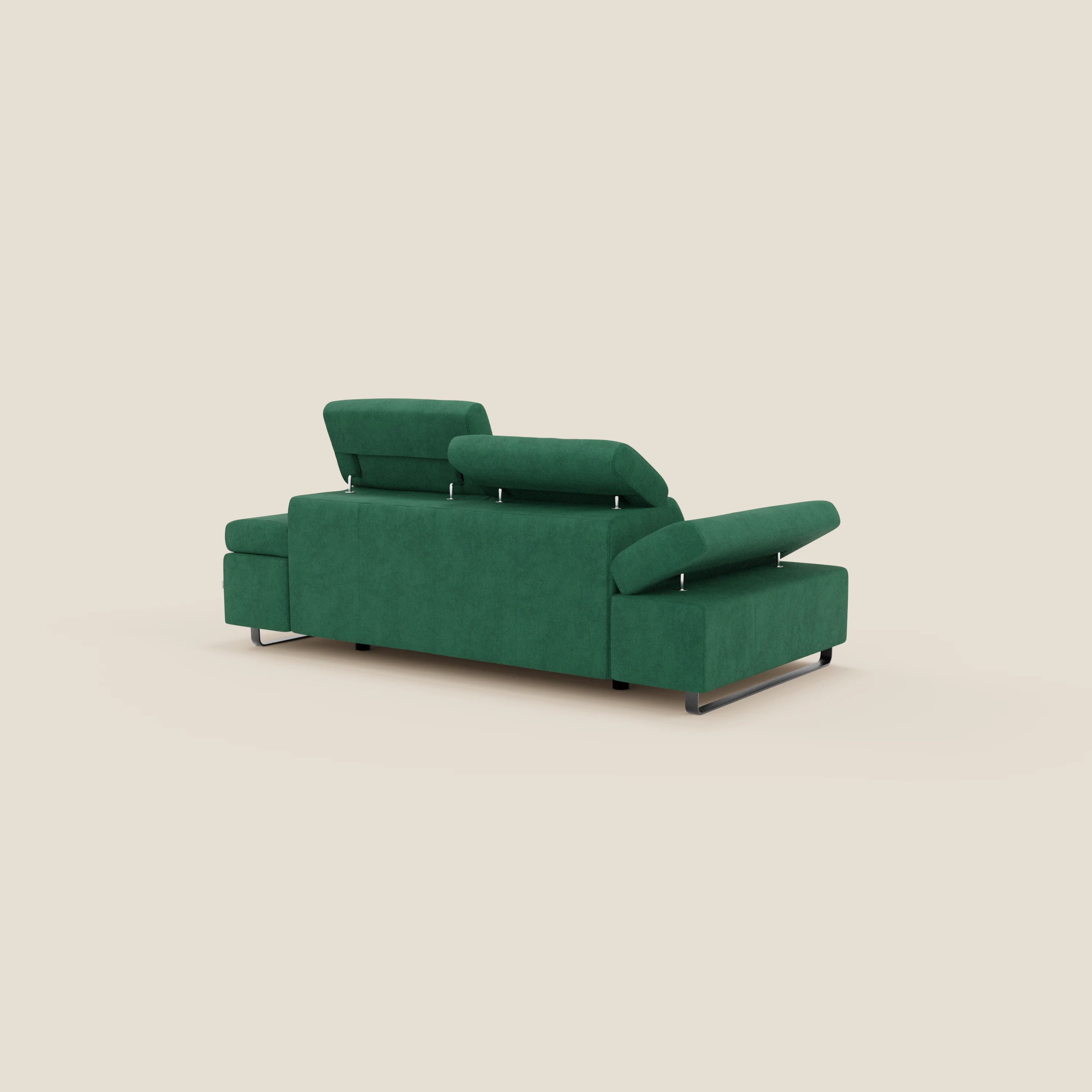 Zayana 3-Sitzer-Sofa mit ausziehbarem Element – verstellbare Armlehnen und Kopfstützen aus wasserfestem Stoff T02 grün