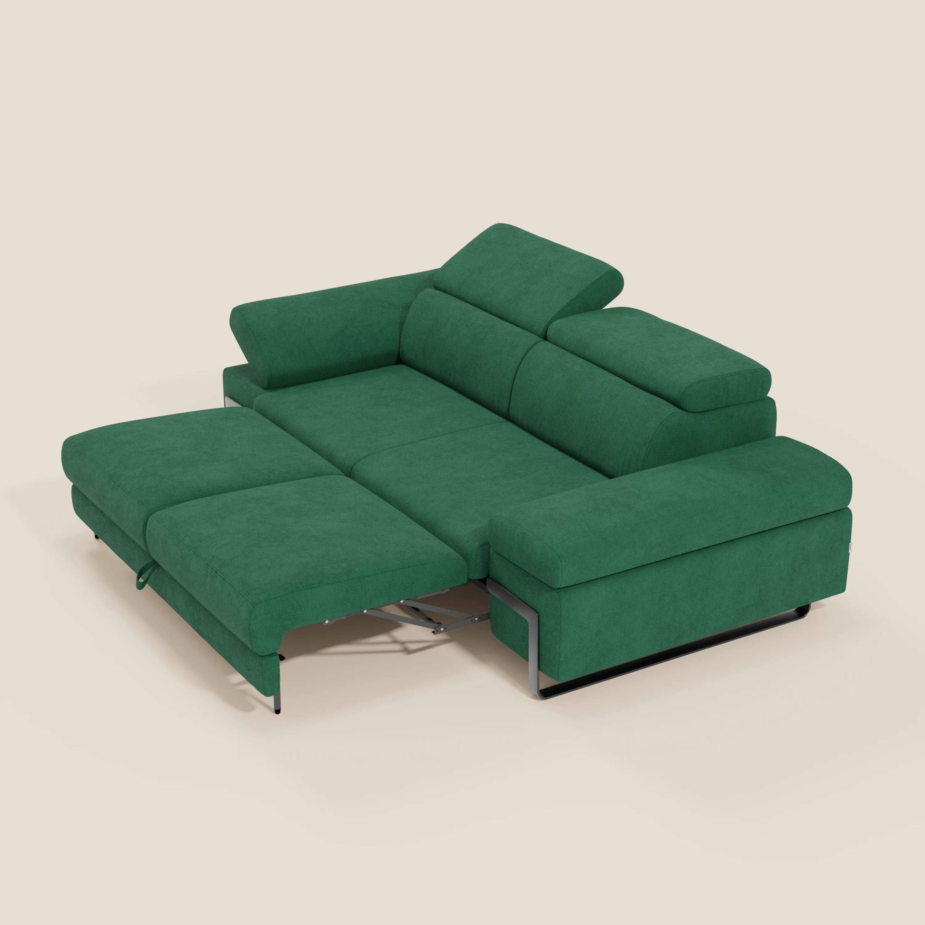 Zayana 3-Sitzer-Sofa mit ausziehbarem Element – verstellbare Armlehnen und Kopfstützen aus wasserfestem Stoff T02 grün