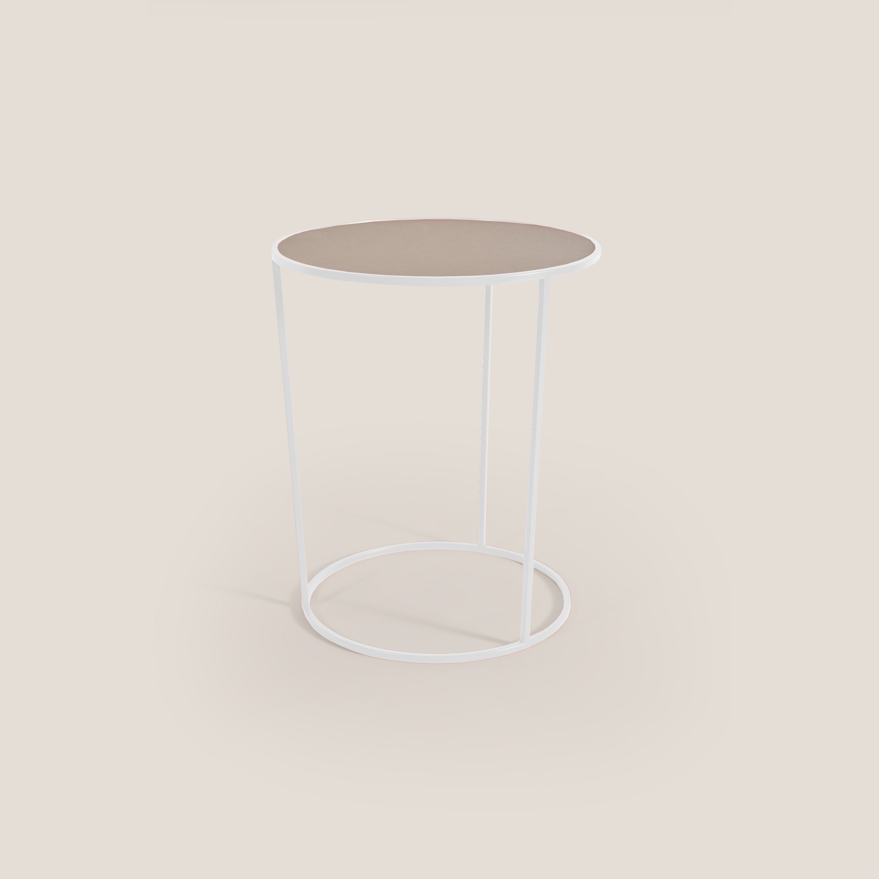 Costance tavolino rotondo da salotto con piano in pelle fiore melaminico - divani.store