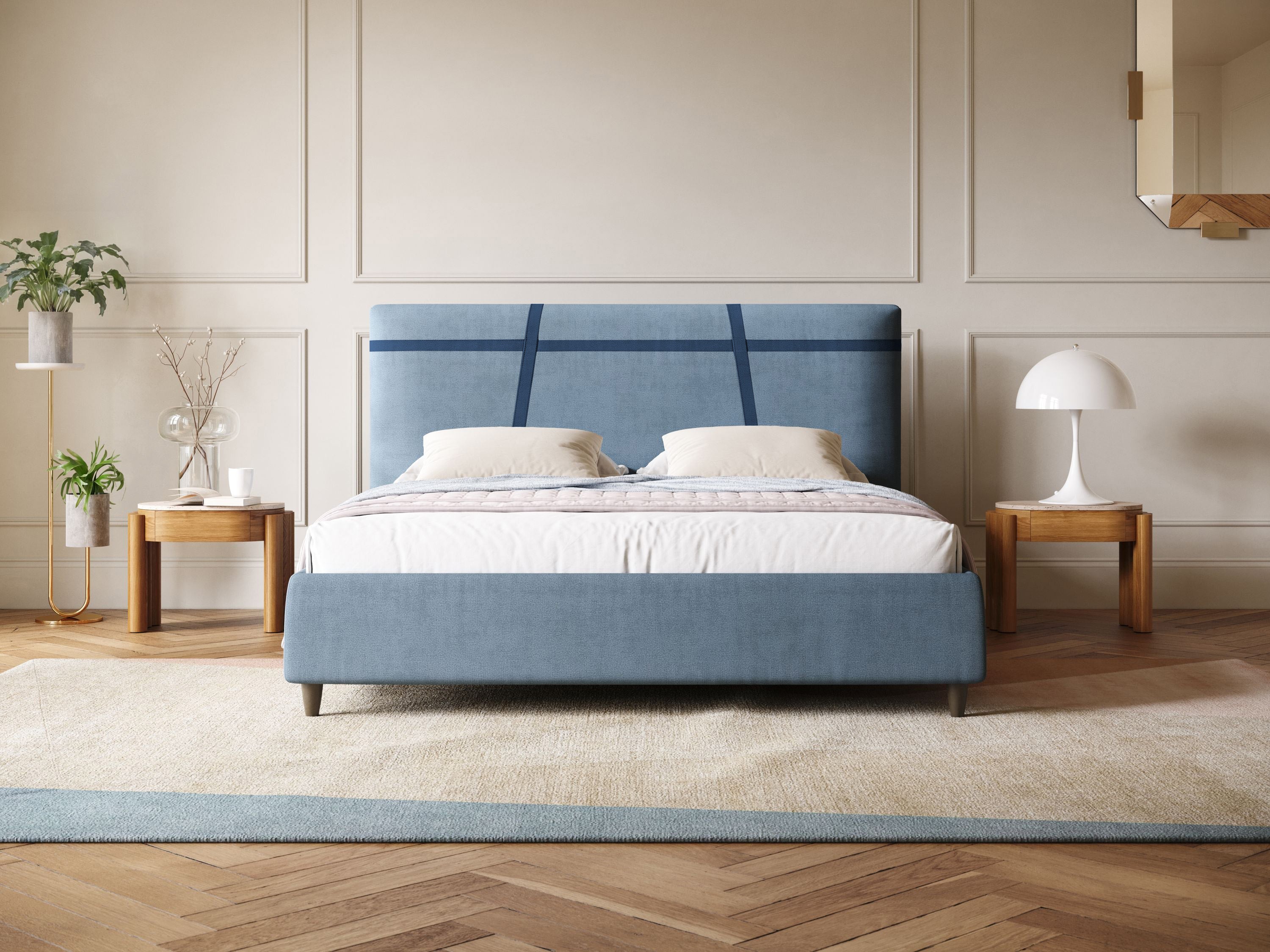 Martina letto imbottito contenitore in tessuto impermeabile T02 carta da zucchero - divani.store