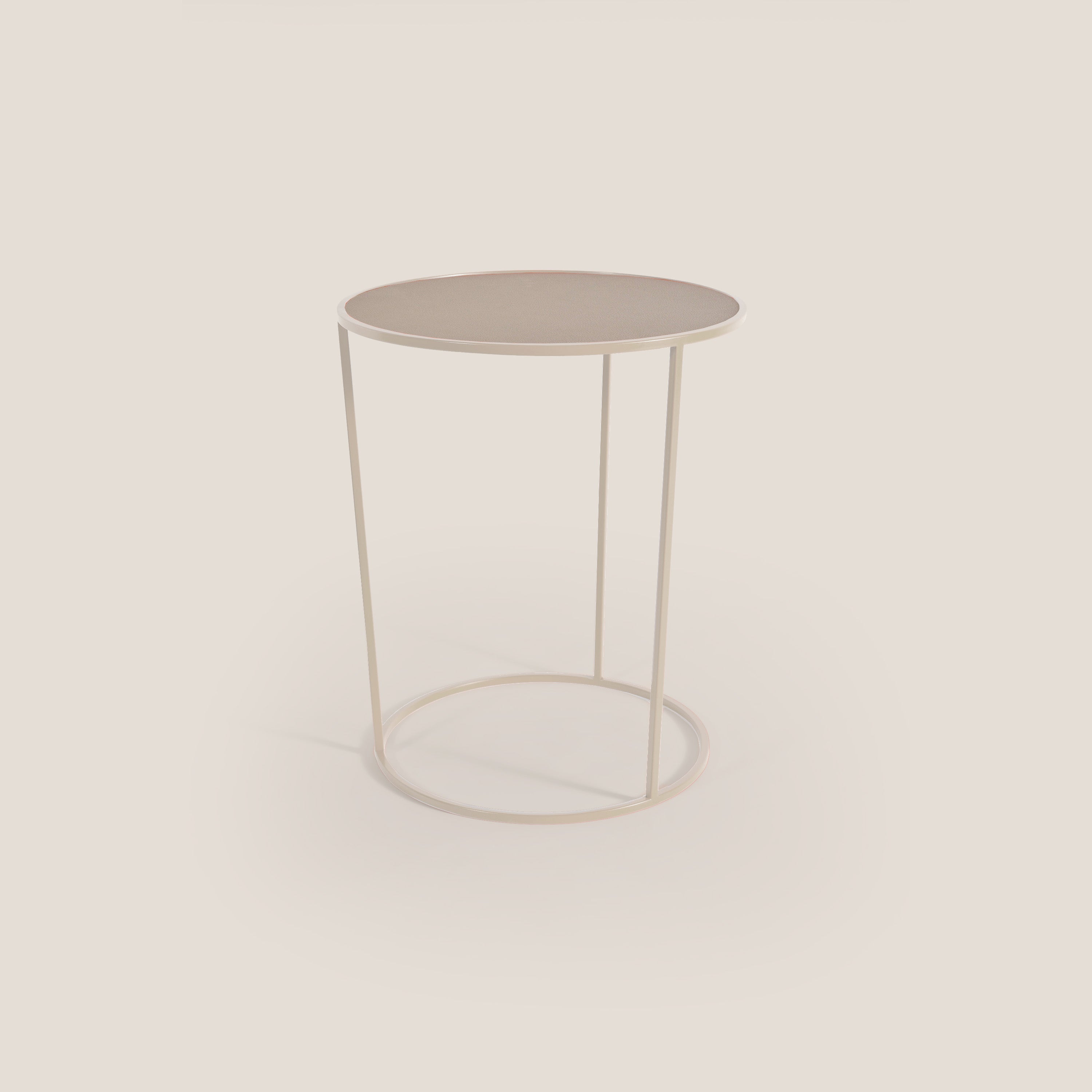 Costance tavolino rotondo da salotto con piano in pelle fiore melaminico - divani.store