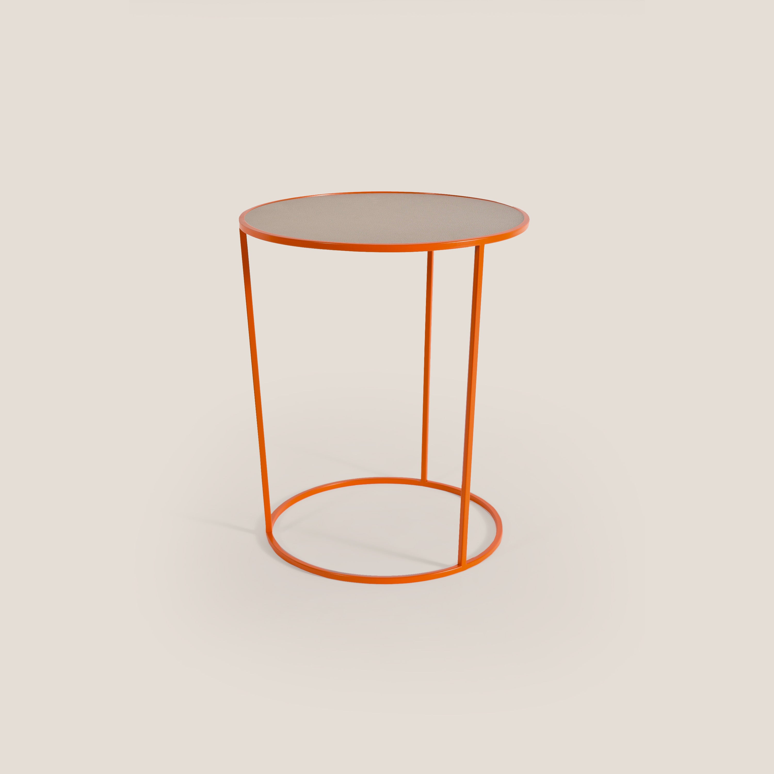 Costance tavolino rotondo da salotto con piano in pelle fiore melaminico - divani.store