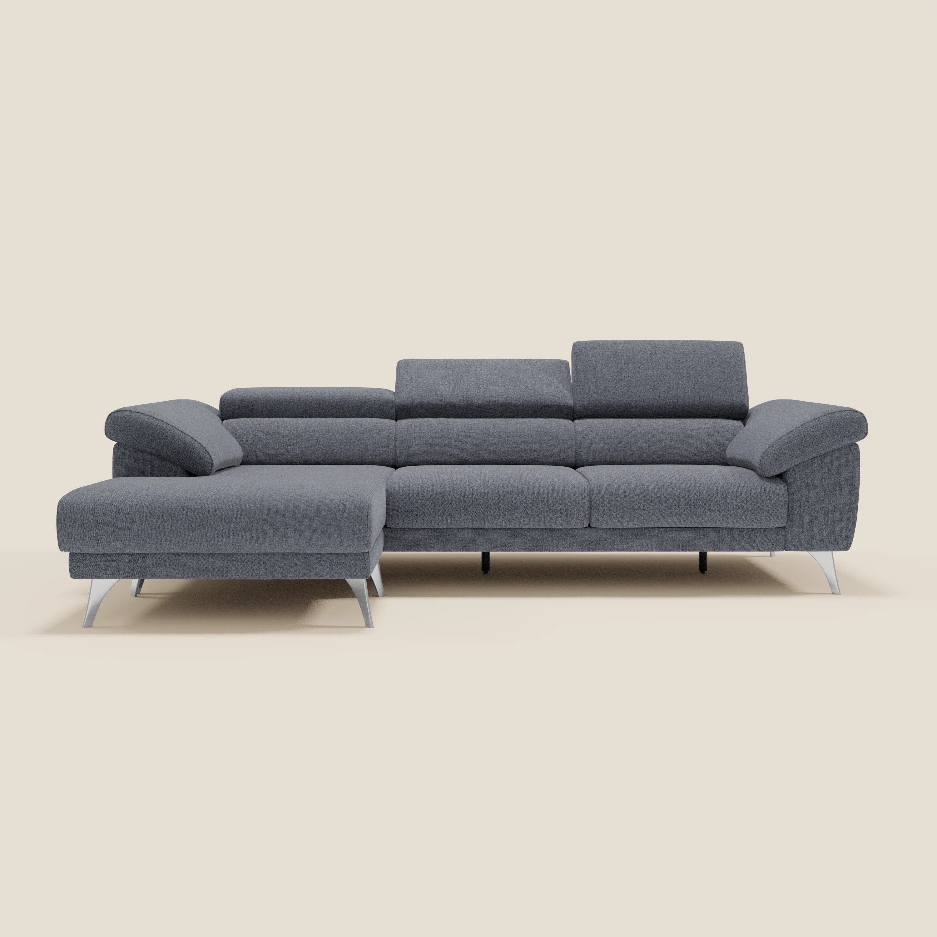 Donatello Ecksofa mit verschiebbaren Sitzen, Armlehnen mit Stauraum und Kopfstütze aus weichem, abwaschbarem Stoff T23 graphitblau