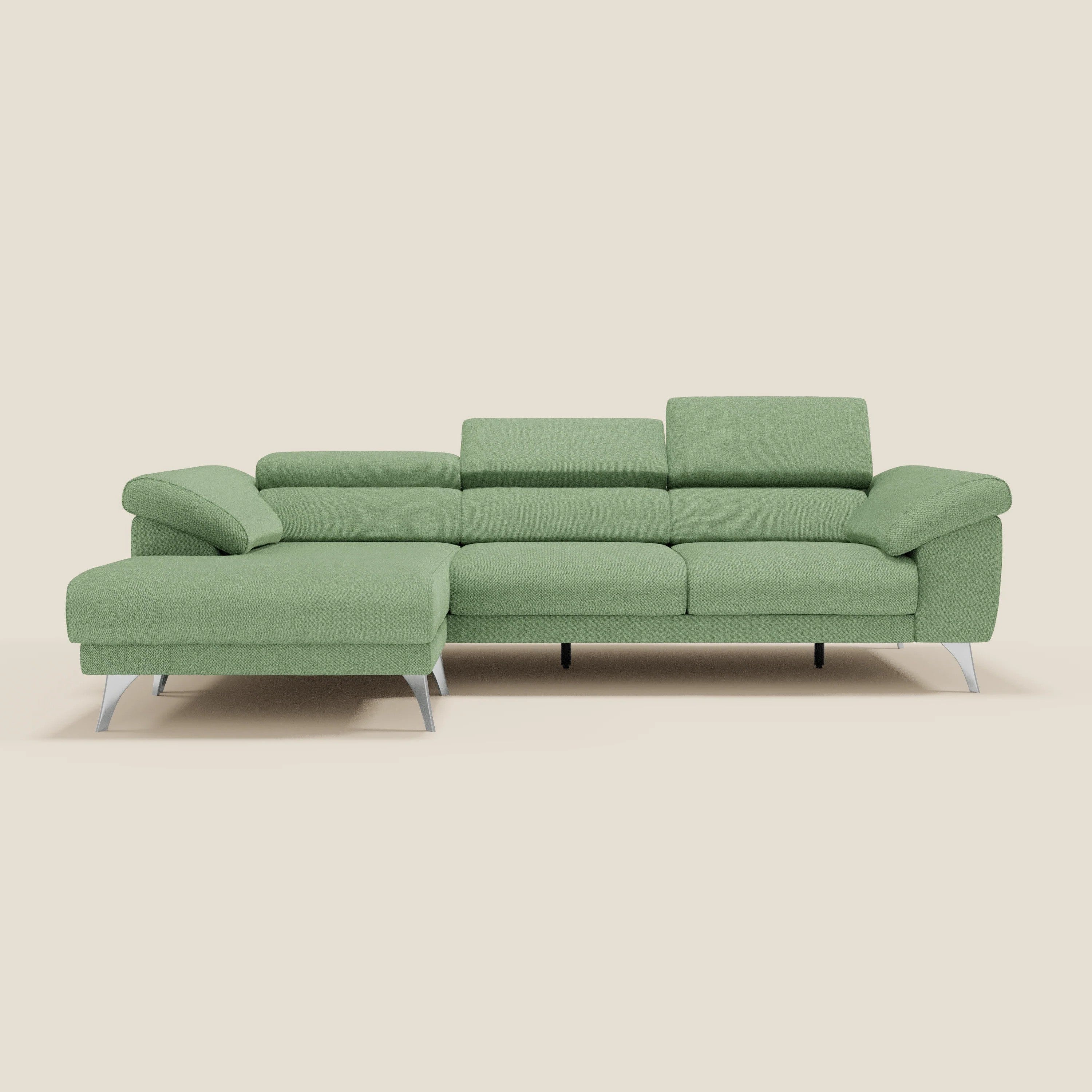 Donatello Ecksofa mit verschiebbaren Sitzen, Armlehnen mit Stauraum und Kopfstütze aus weichem, abwaschbarem Stoff T23 minzgrün
