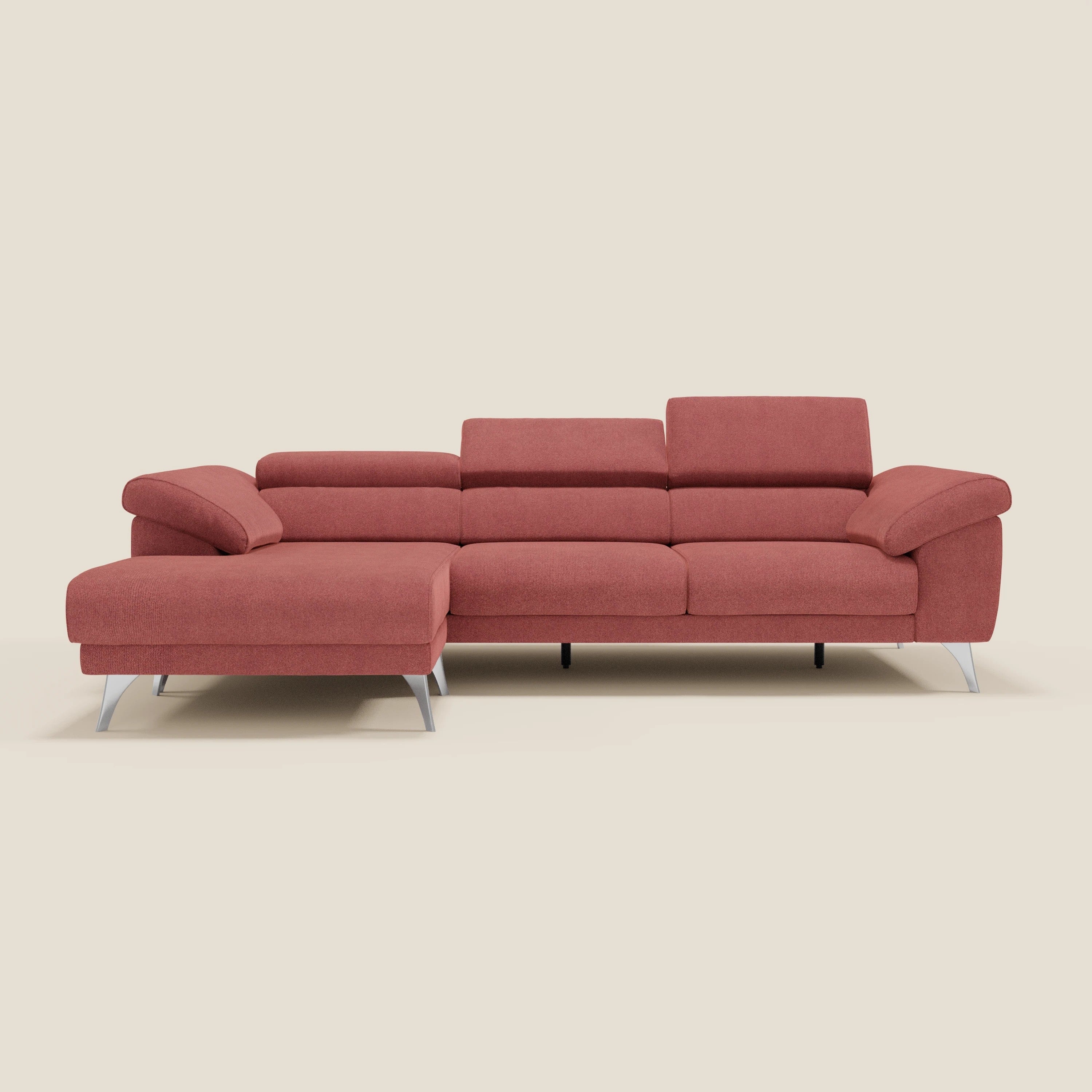 Donatello Ecksofa mit verschiebbaren Sitzen, Armlehnen mit Stauraum und Kopfstütze aus weichem, abwaschbarem Stoff T23 kirschrot