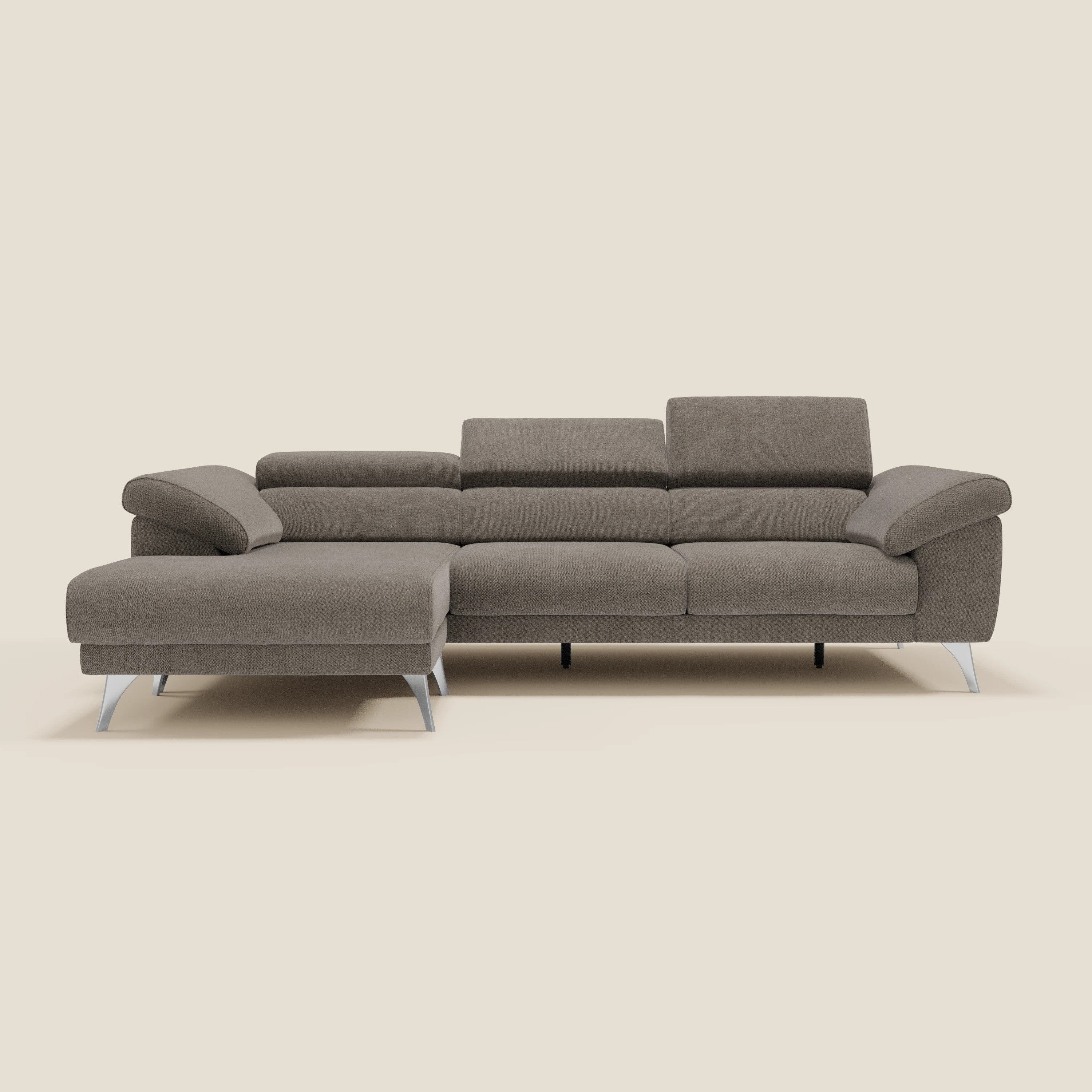 Donatello Ecksofa mit verschiebbaren Sitzen, Armlehnen mit Stauraum und Kopfstütze aus weichem, abwaschbarem Stoff T23 Taupe