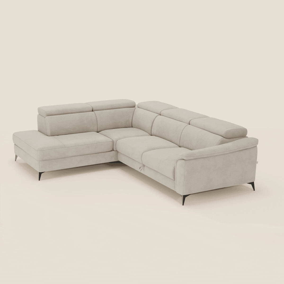 Arcos Canapé d'angle - pieds hauts et têtières inclinables en microfibre imperméable T11 crème