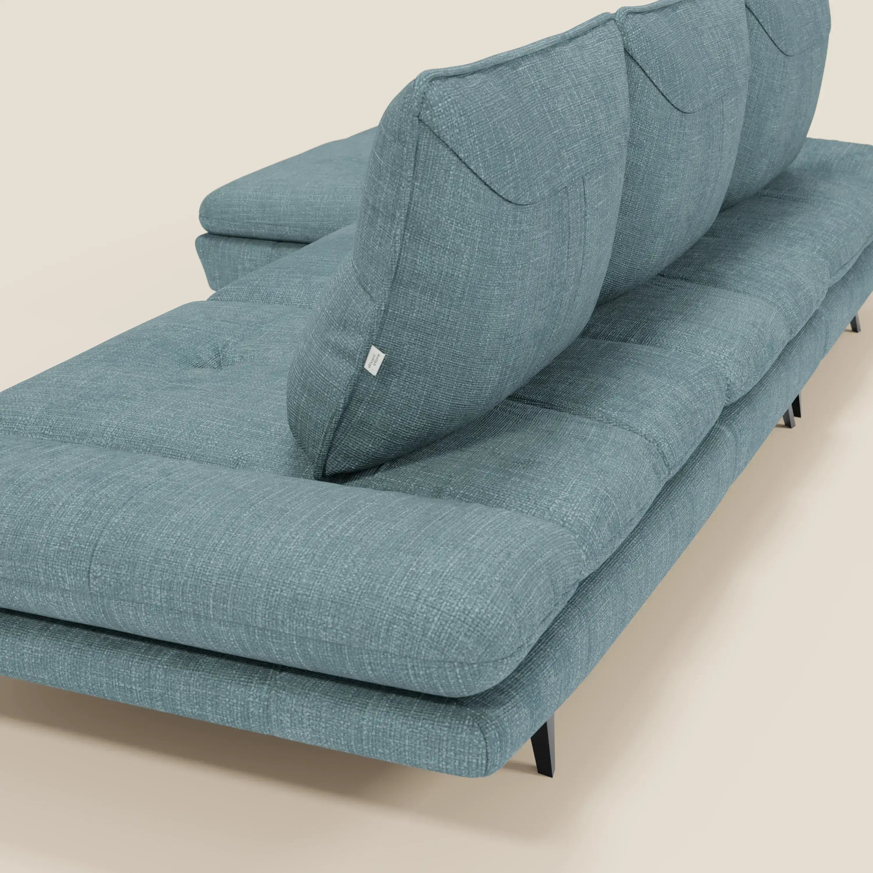 Ardex Divano con penisola - schienali traslanti e braccioli regolabili in elegante tessuto impermeabile T06 azzurro