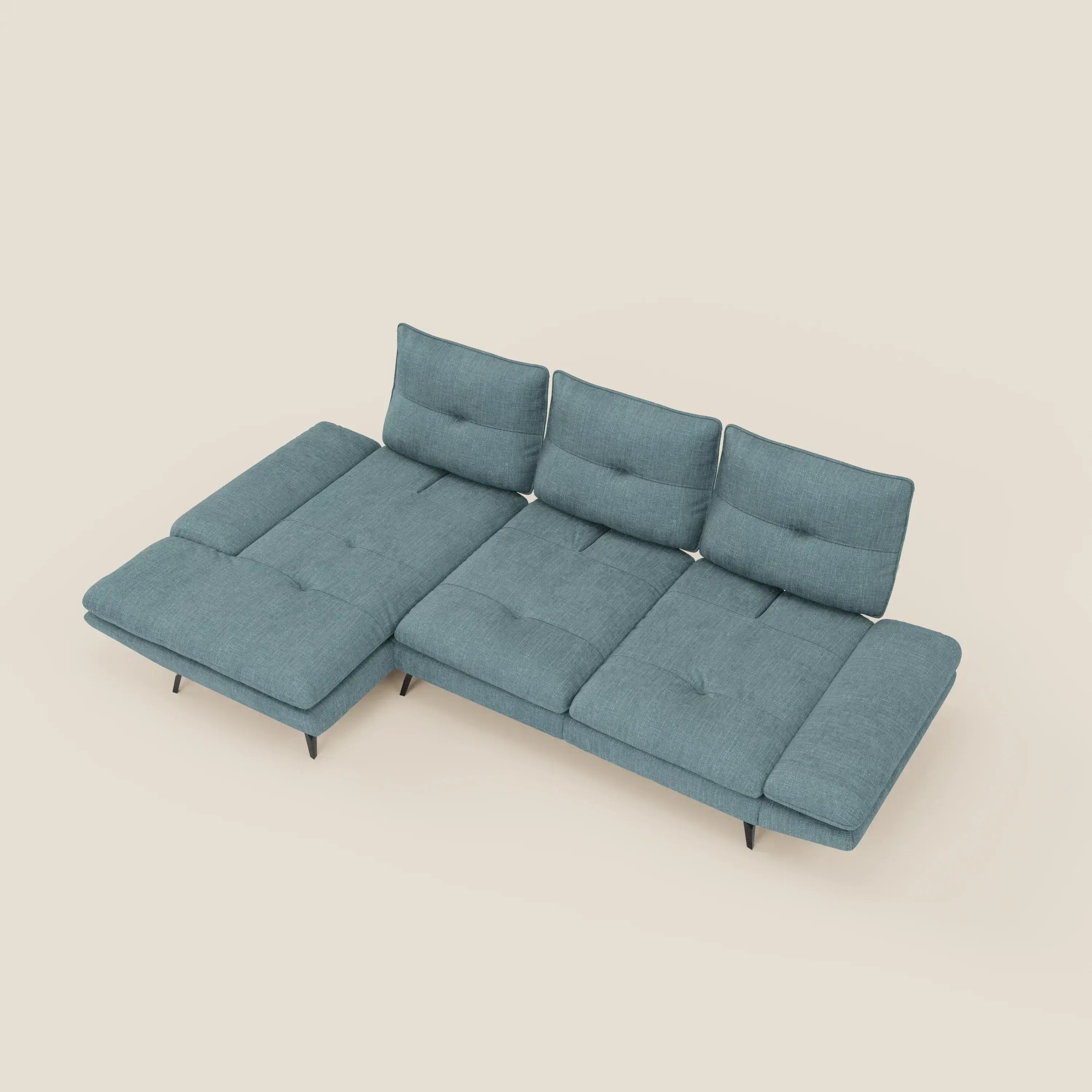 Ardex Divano con penisola - schienali traslanti e braccioli regolabili in elegante tessuto impermeabile T06 azzurro