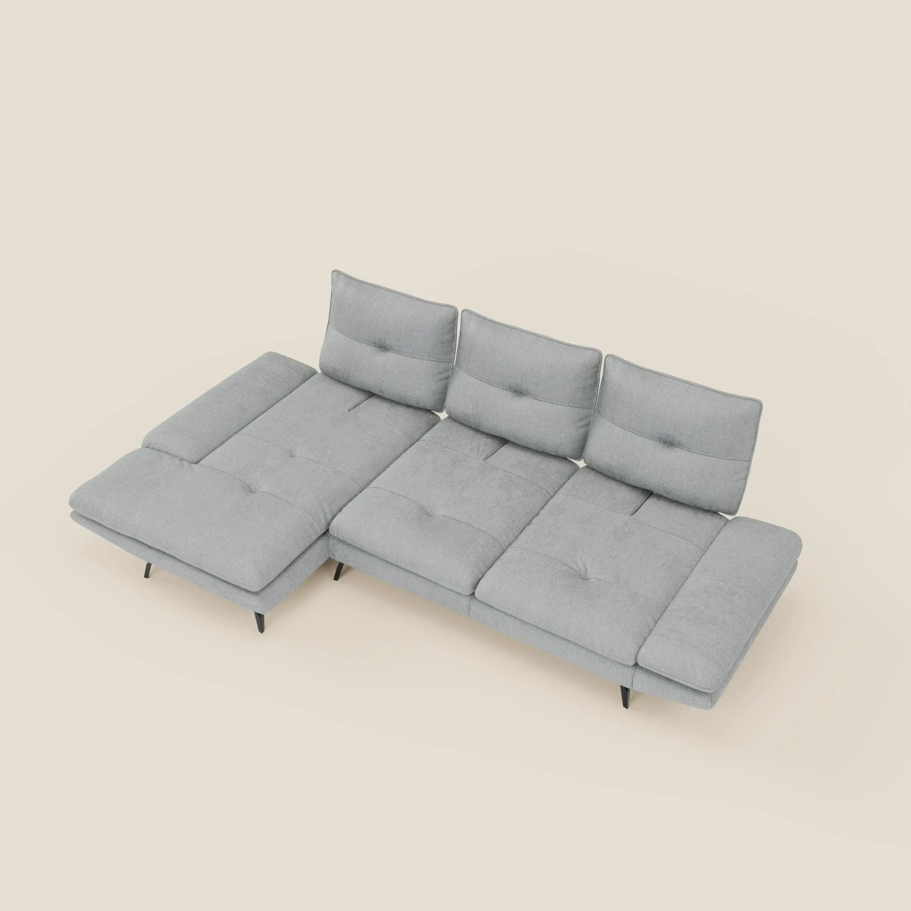 Ardex Divano con penisola - schienali traslanti e braccioli regolabili in elegante tessuto impermeabile T06 ghiaccio