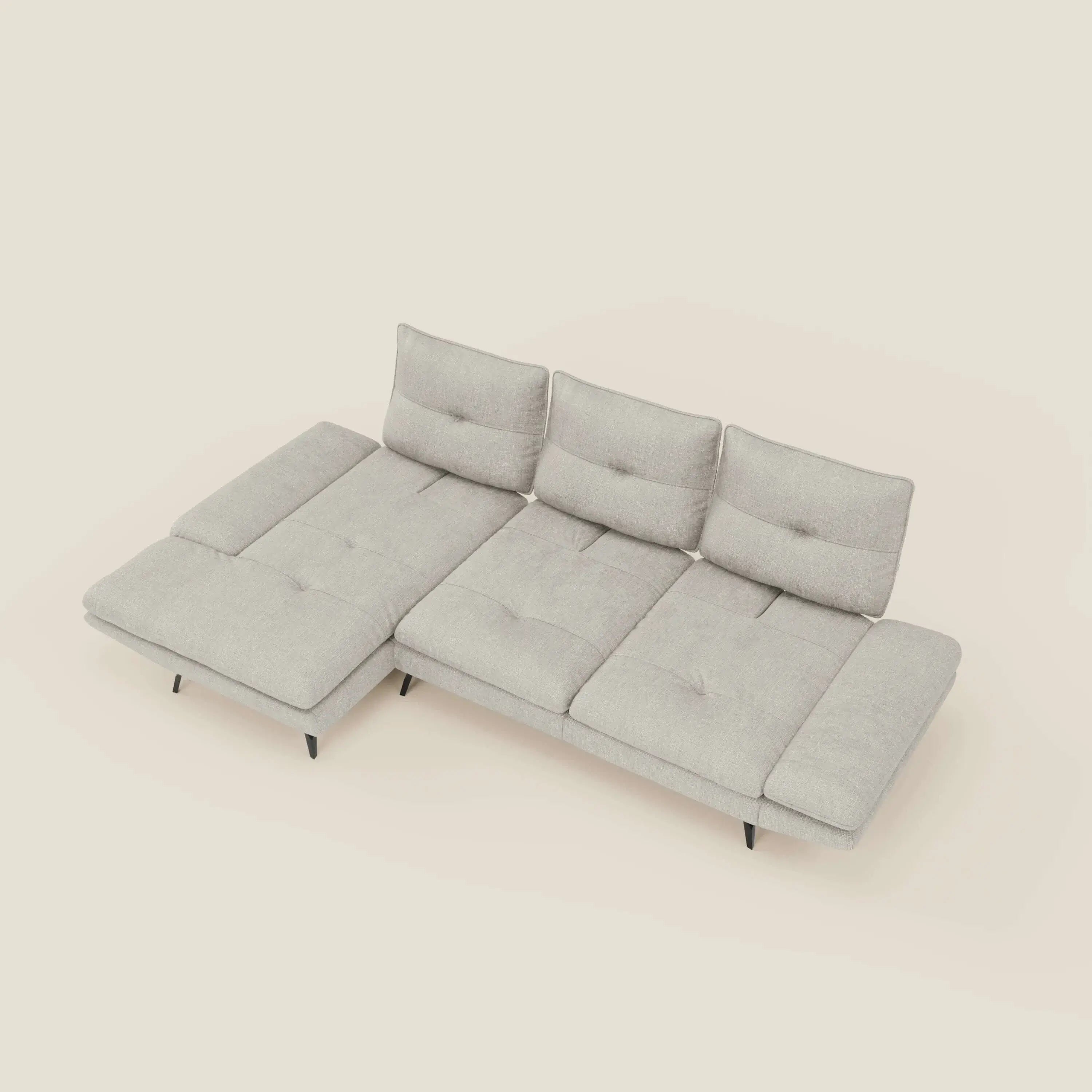 Ardex Divano con penisola - schienali traslanti e braccioli regolabili in elegante tessuto impermeabile T06 grigio chiaro