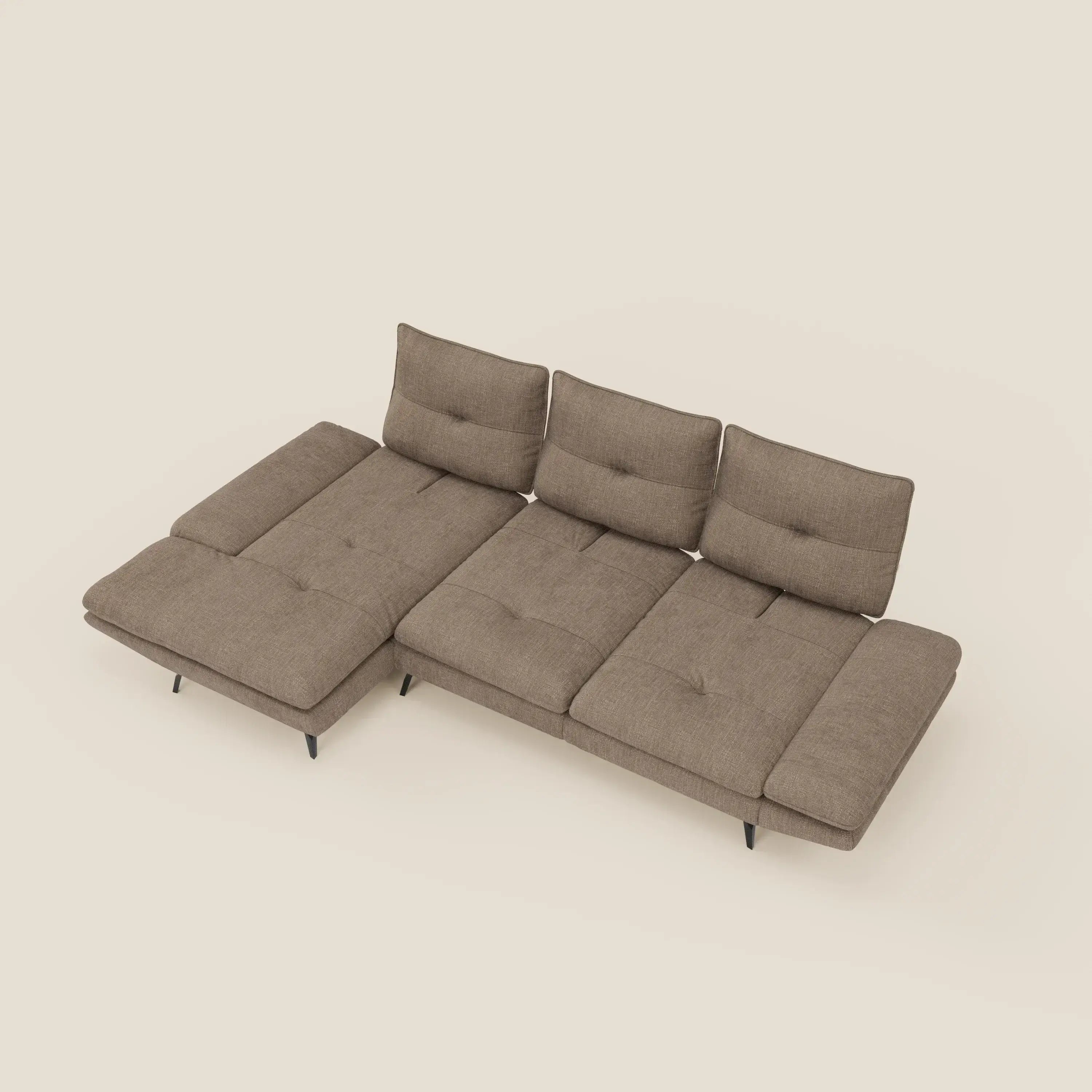 Ardex Divano con penisola - schienali traslanti e braccioli regolabili in elegante tessuto impermeabile T06 marrone