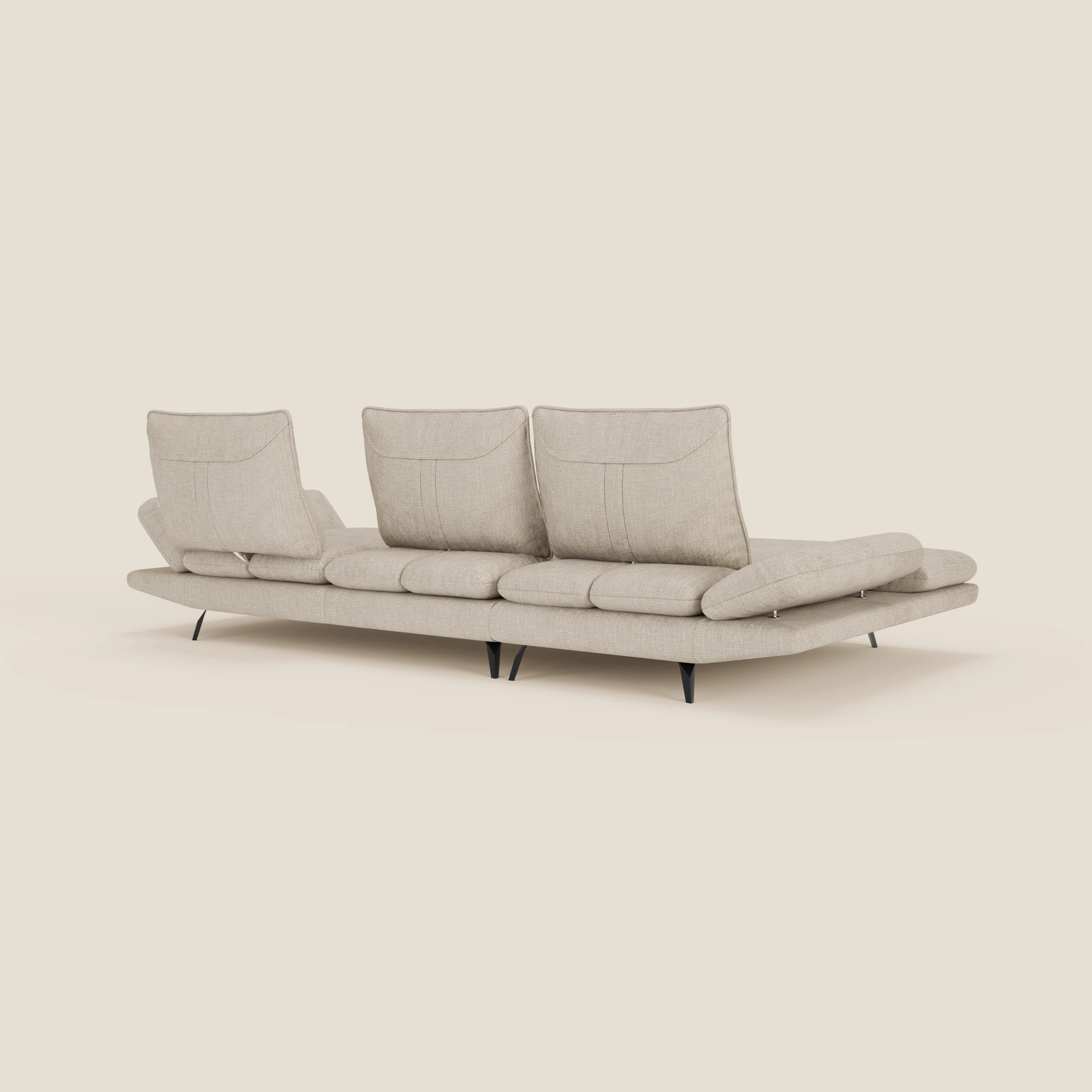 Ardex Sofa mit Halbinsel – verschiebbare Rückenlehnen und verstellbare Armlehnen aus elegantem, wasserfestem Stoff T06 creme