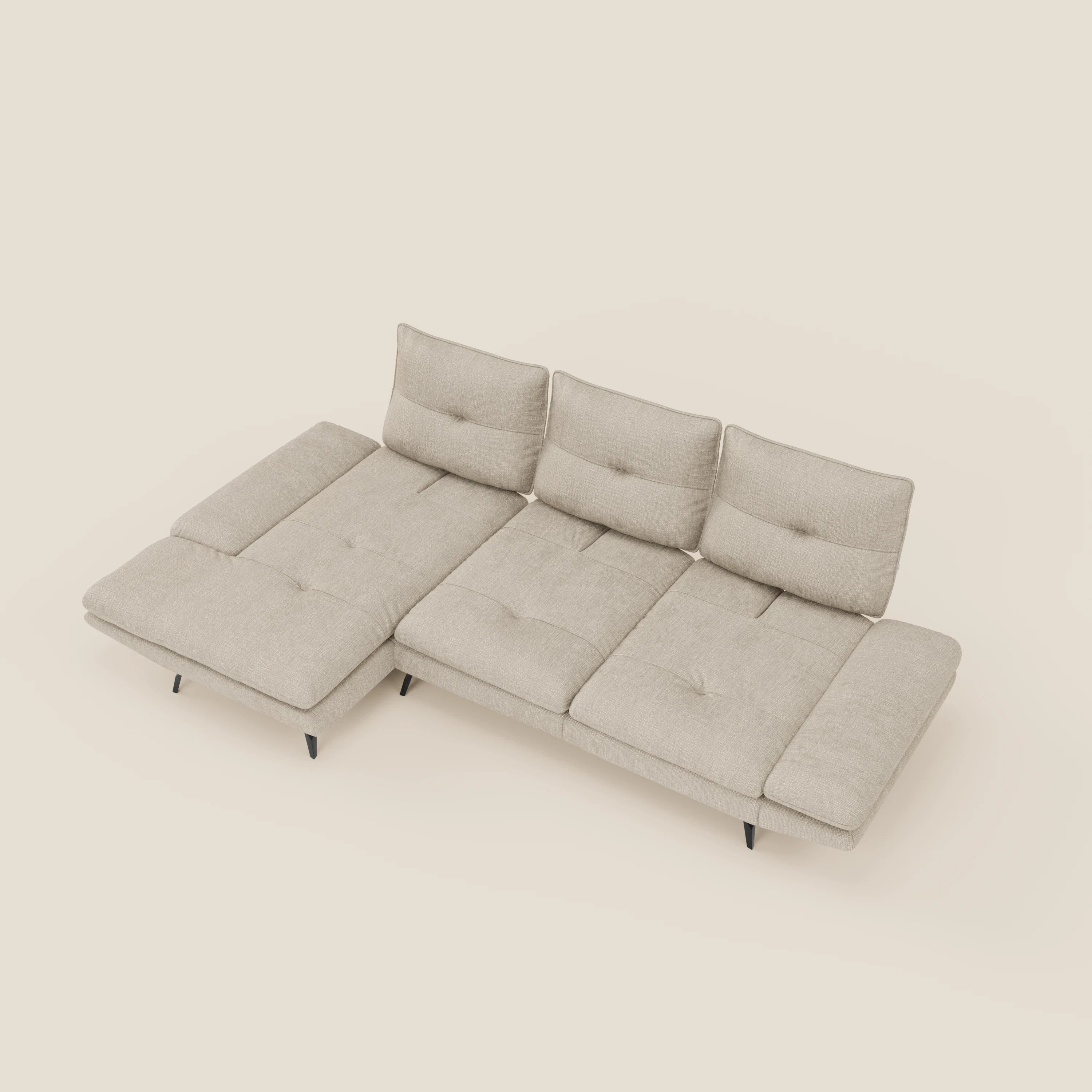 Ardex Sofa mit Halbinsel – verschiebbare Rückenlehnen und verstellbare Armlehnen aus elegantem, wasserfestem Stoff T06 creme