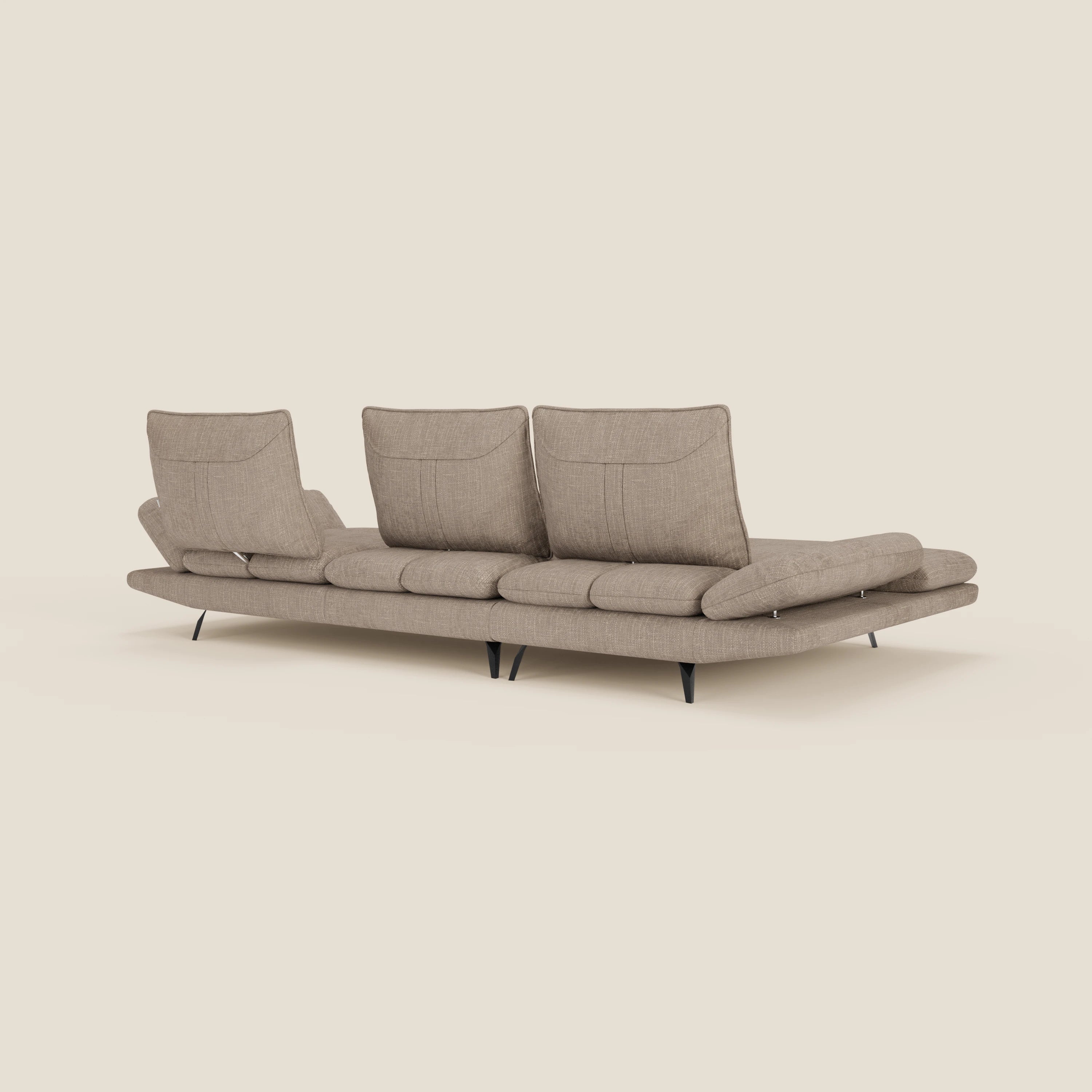 Ardex Sofa mit Halbinsel – verschiebbare Rückenlehnen und verstellbare Armlehnen aus elegantem, wasserfestem Stoff T06 graubeige