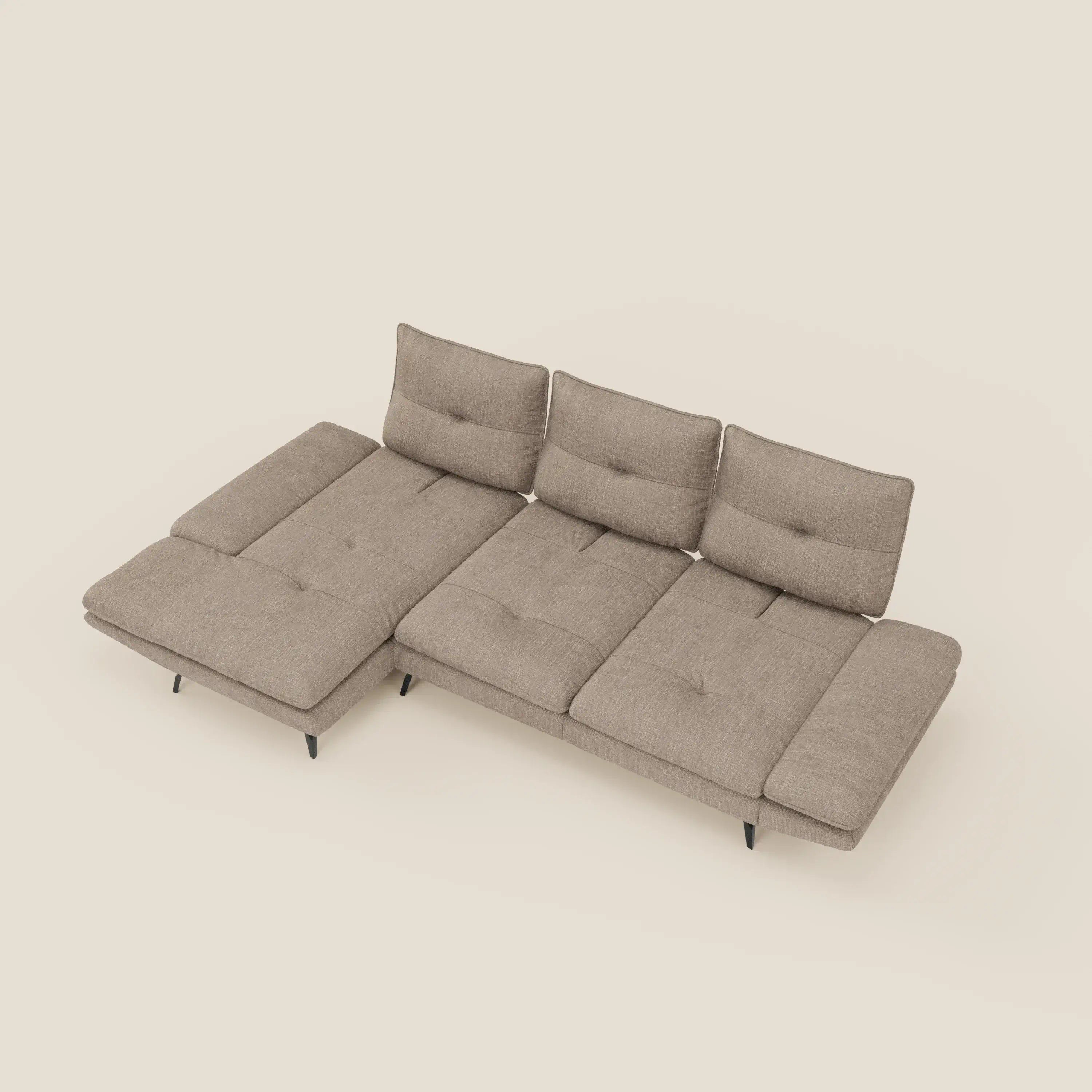 Ardex Divano con penisola - schienali traslanti e braccioli regolabili in elegante tessuto impermeabile T06 tortora