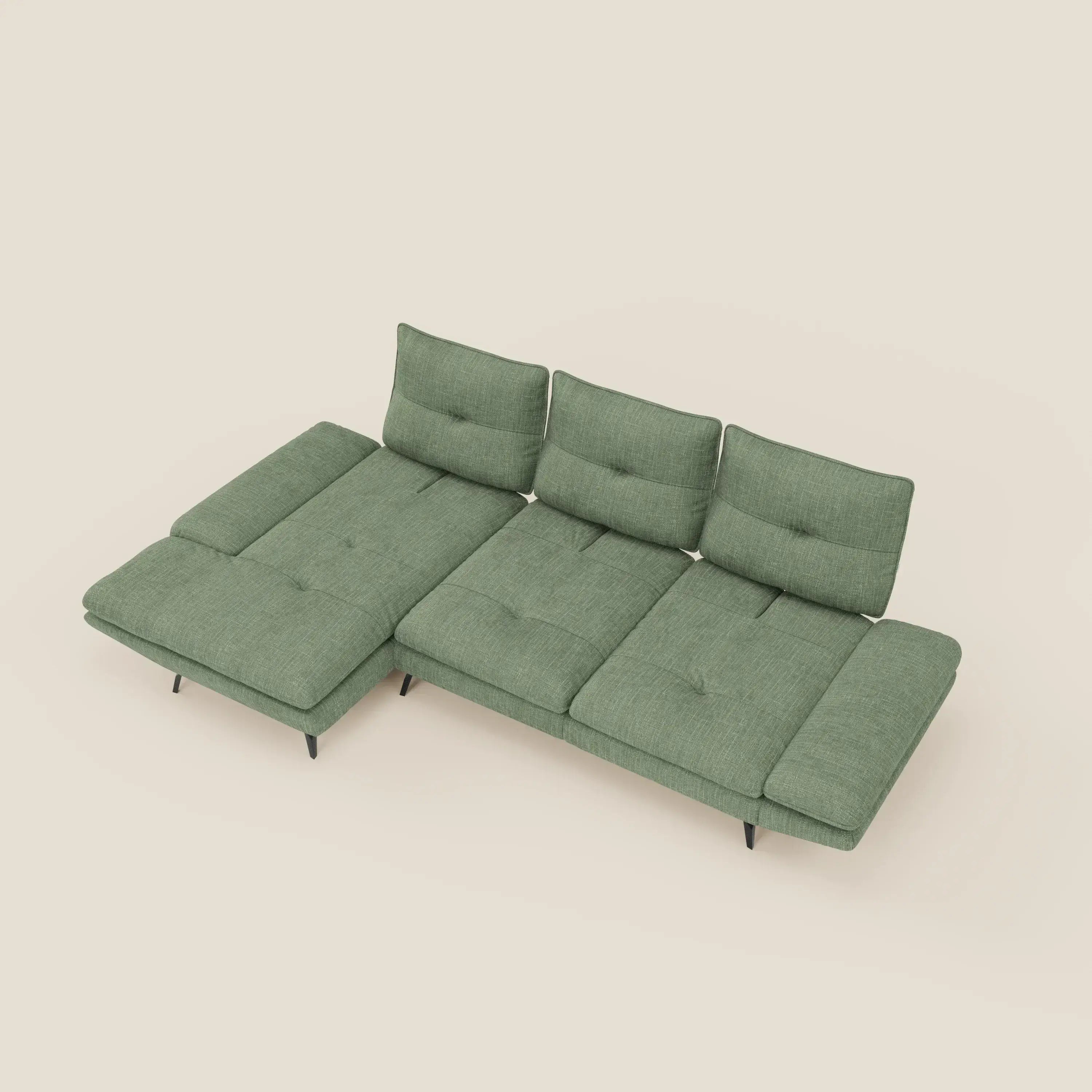 Ardex Divano con penisola - schienali traslanti e braccioli regolabili in elegante tessuto impermeabile T06 verde