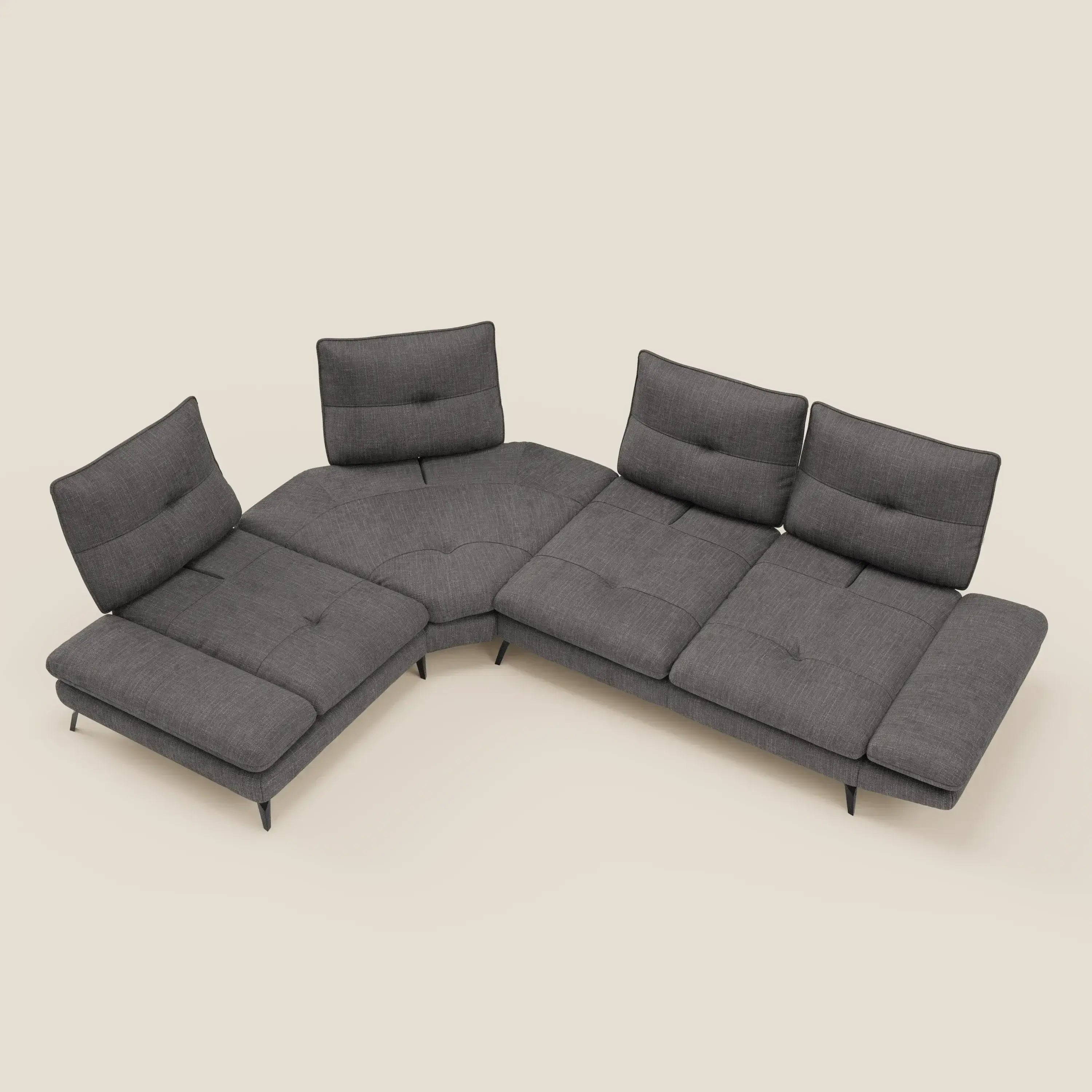 Ardex Divano Angolare - schienali traslanti e bracciolo regolabile in elegante tessuto impermeabile T06 antracite