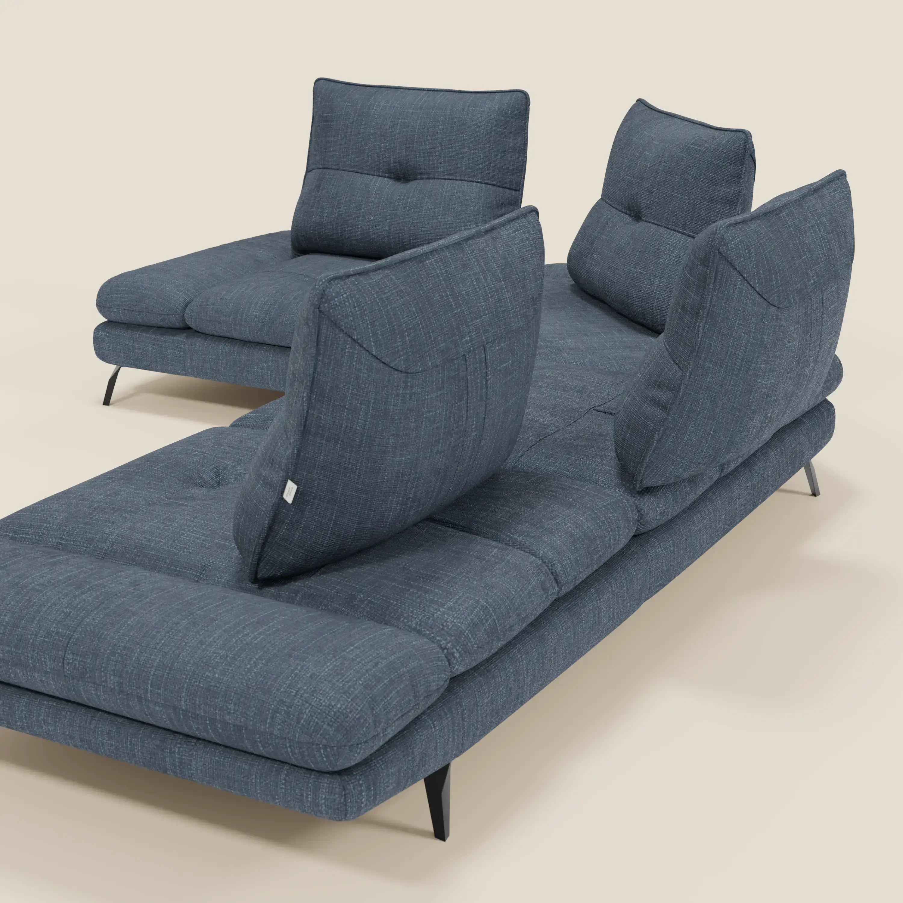Ardex Divano Angolare - schienali traslanti e bracciolo regolabile in elegante tessuto impermeabile T06 blu