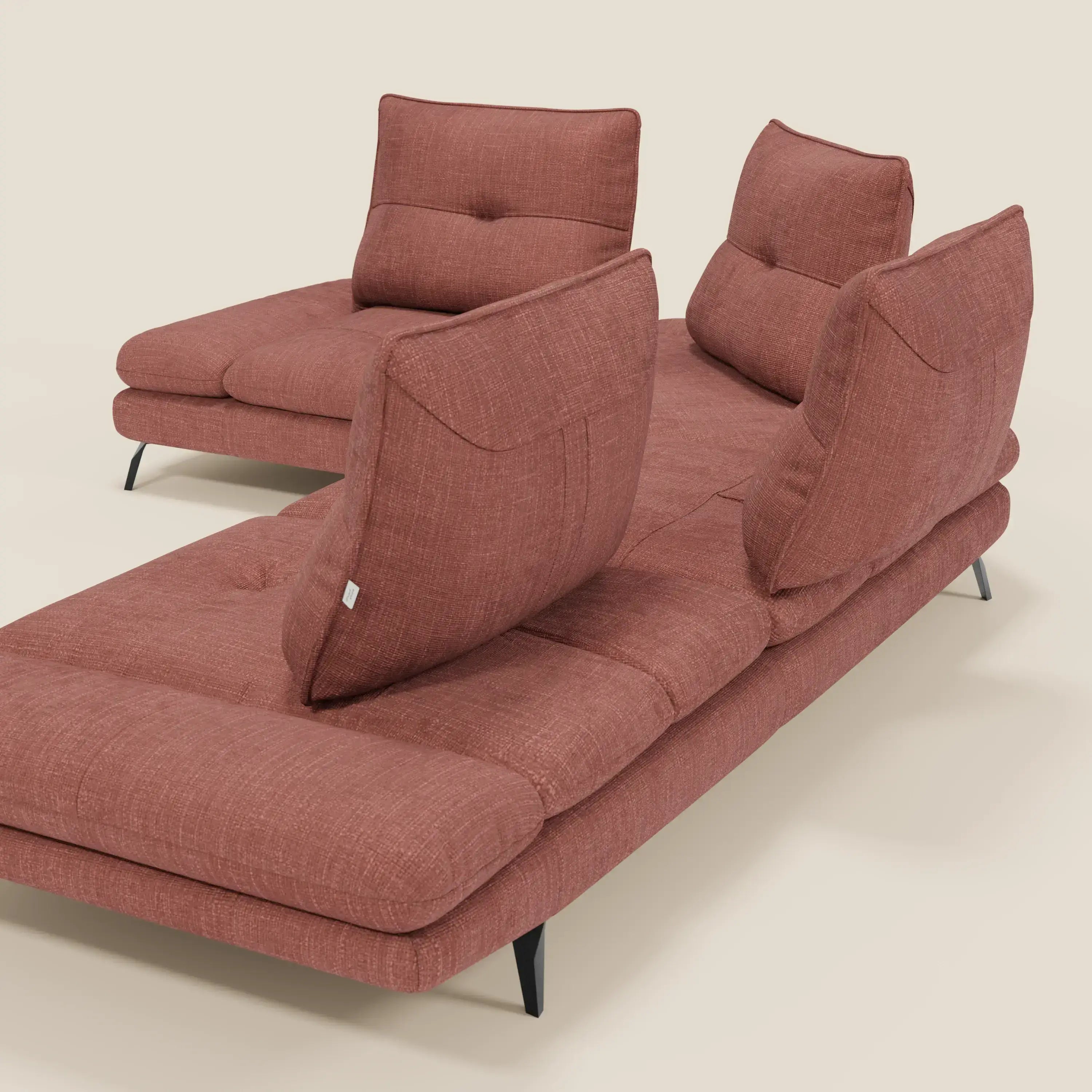 Ardex Divano Angolare - schienali traslanti e bracciolo regolabile in elegante tessuto impermeabile T06 corallo