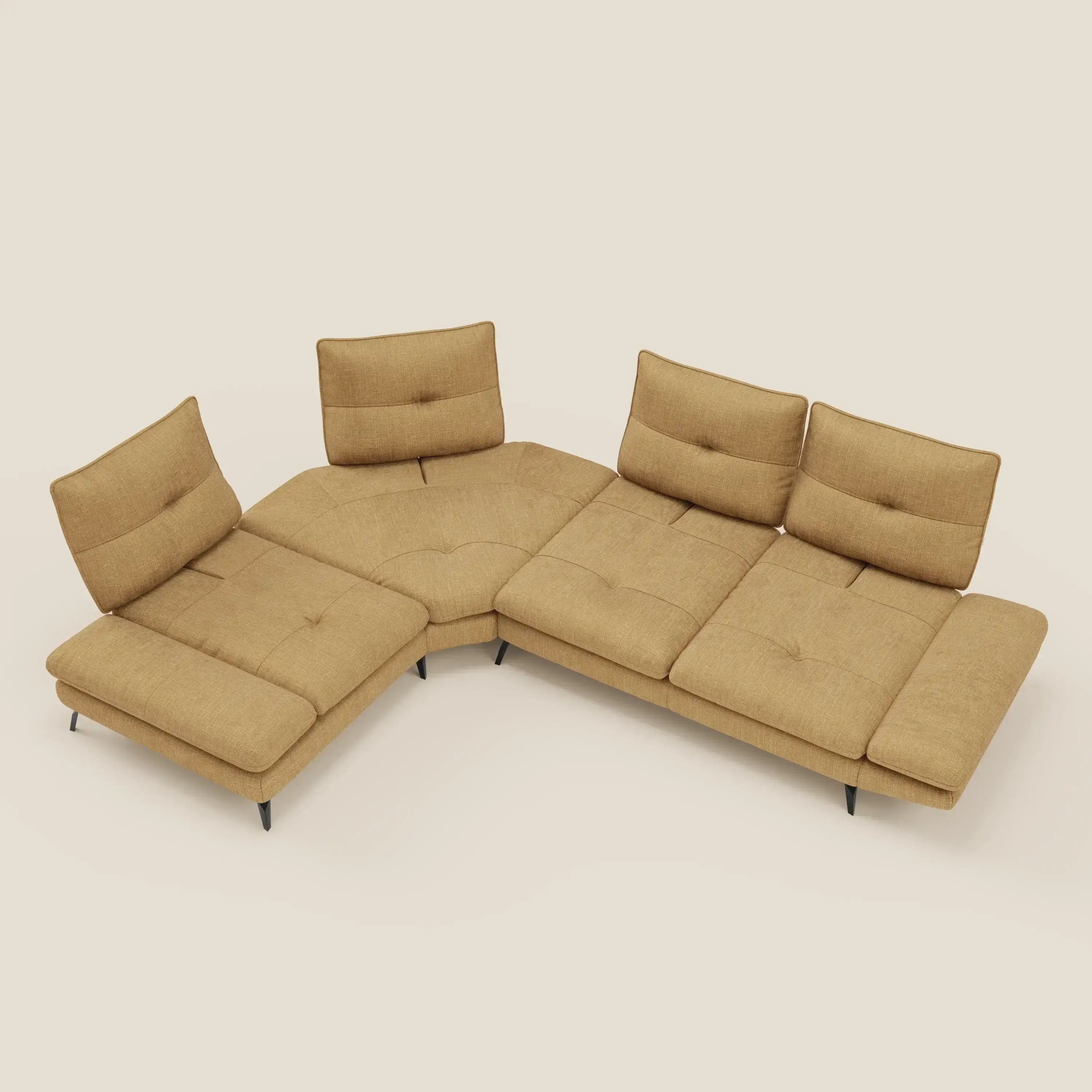 Ardex Divano Angolare - schienali traslanti e bracciolo regolabile in elegante tessuto impermeabile T06 giallo