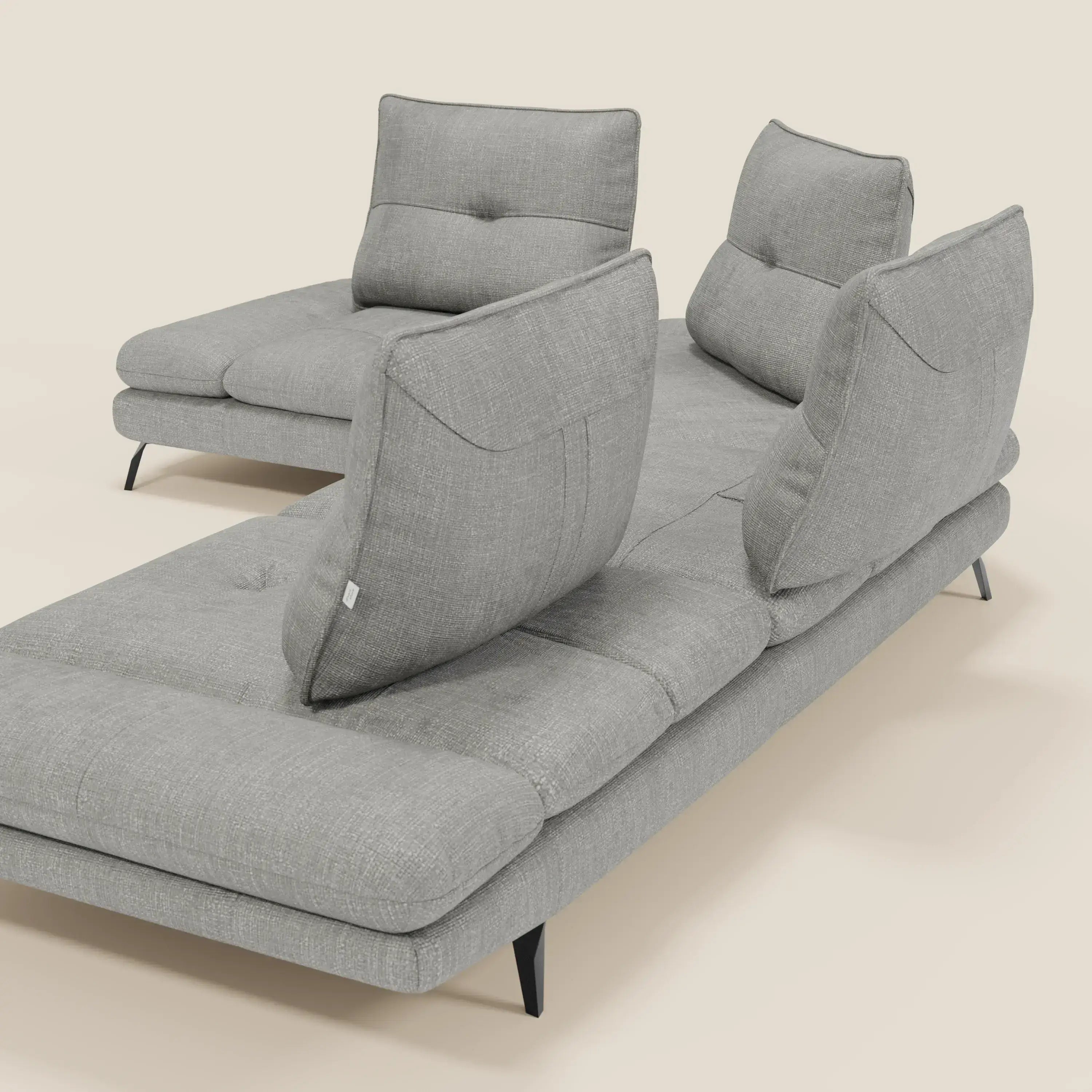 Ardex Divano Angolare - schienali traslanti e bracciolo regolabile in elegante tessuto impermeabile T06 grigio