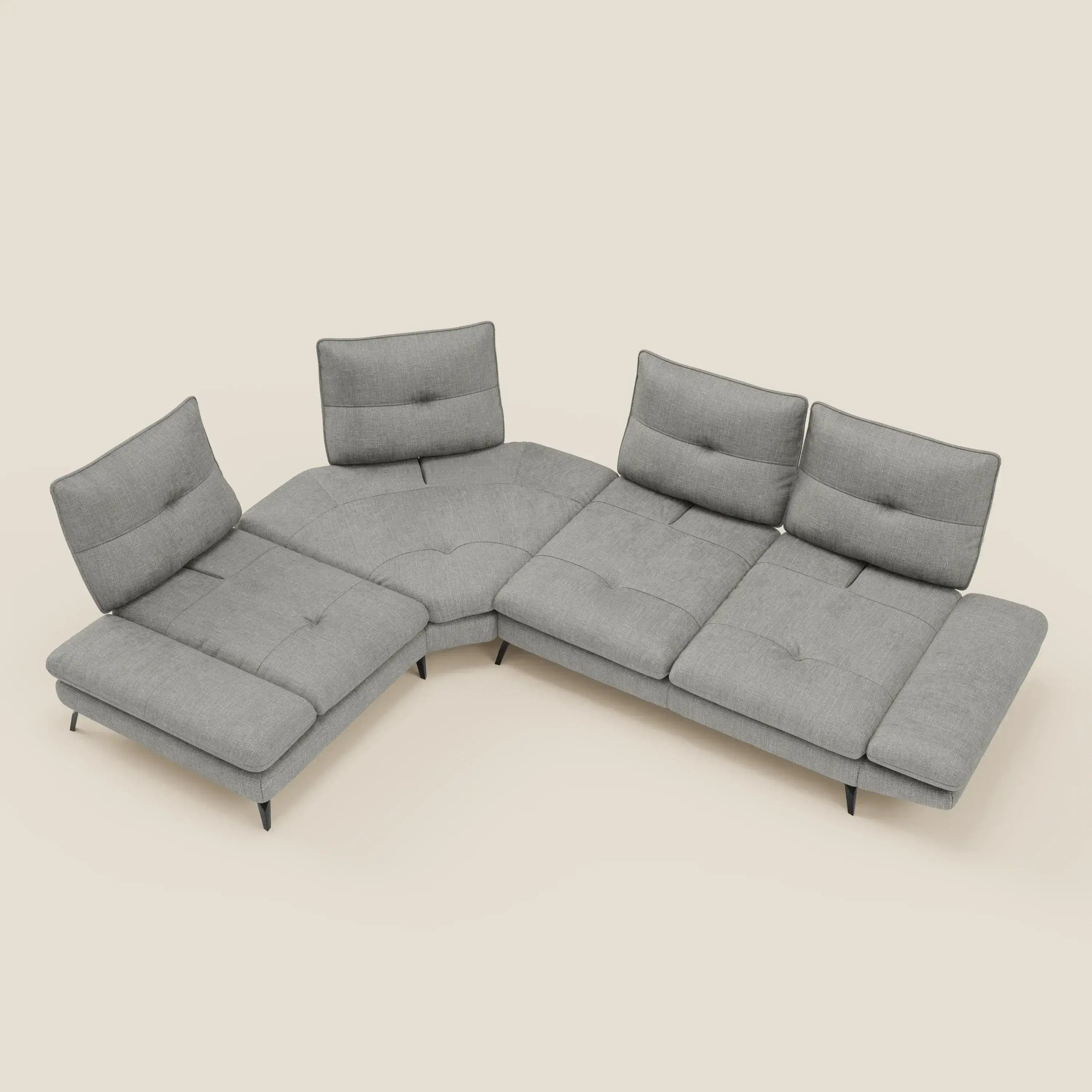 Ardex Divano Angolare - schienali traslanti e bracciolo regolabile in elegante tessuto impermeabile T06 grigio