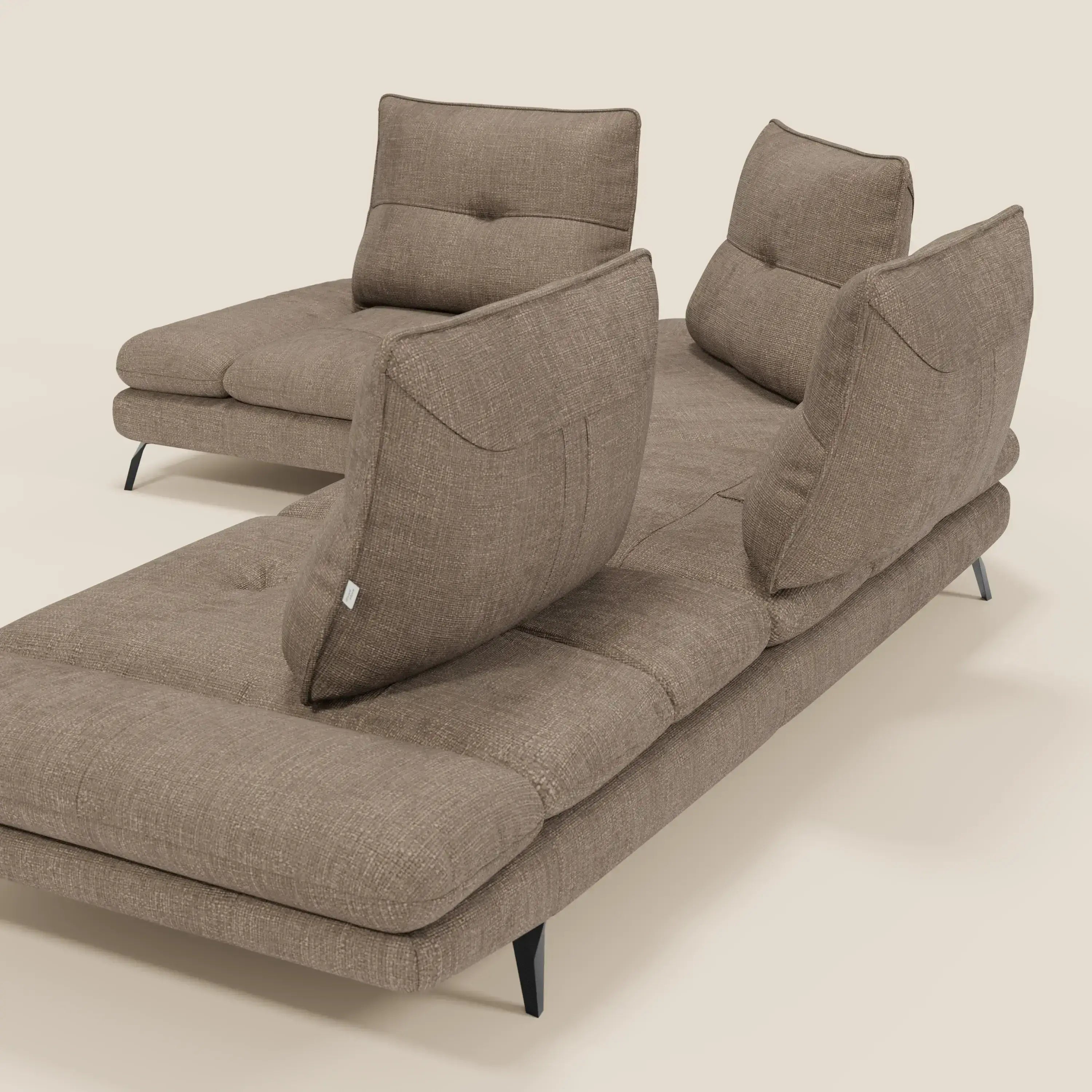 Ardex Divano Angolare - schienali traslanti e bracciolo regolabile in elegante tessuto impermeabile T06 marrone