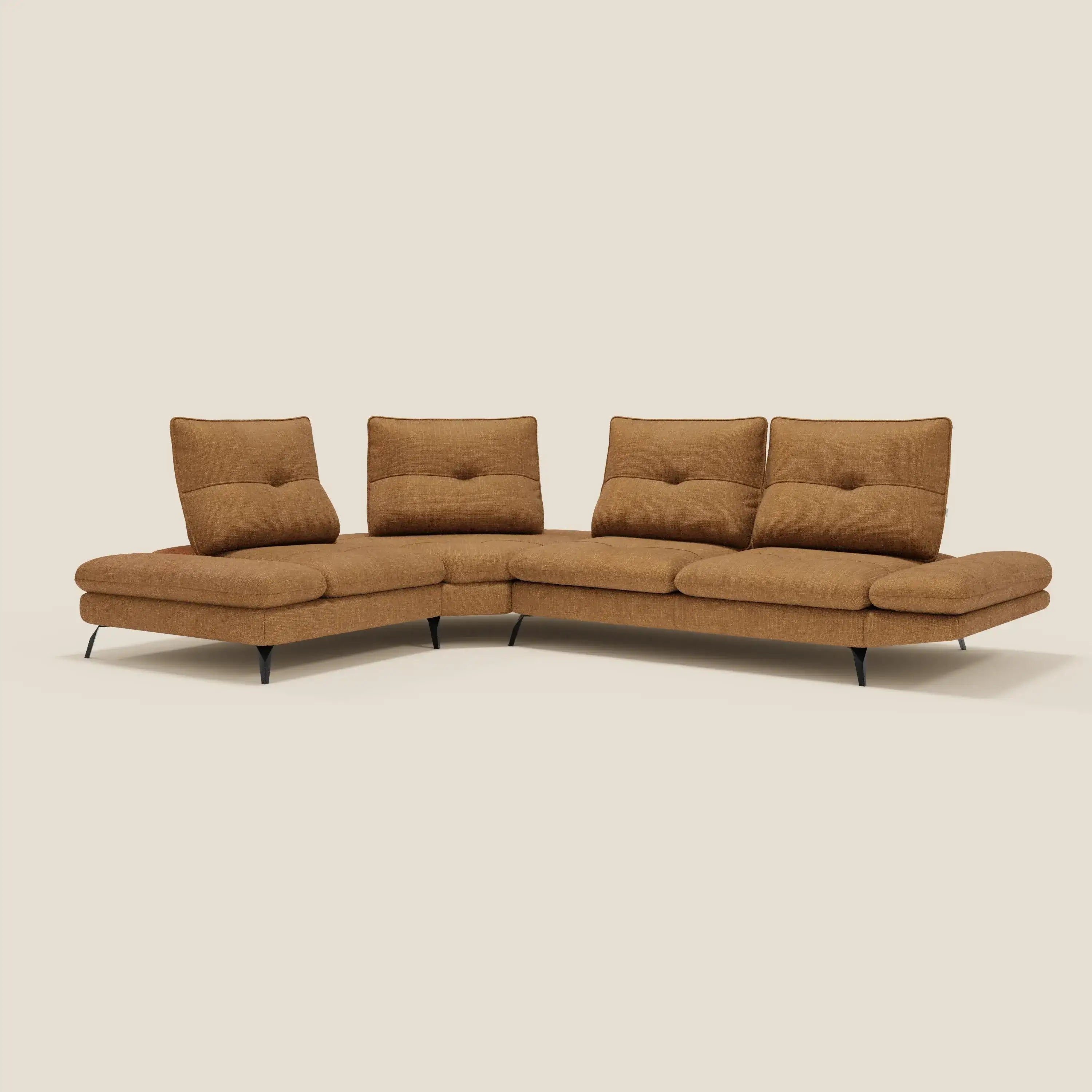 Ardex Divano Angolare di Divani.Store è caratterizzato da un'elegante e moderna forma a L con schienale scorrevole, bracciolo regolabile ed elegante tessuto impermeabile T06 ocra, perfetto per gli spazi contemporanei.