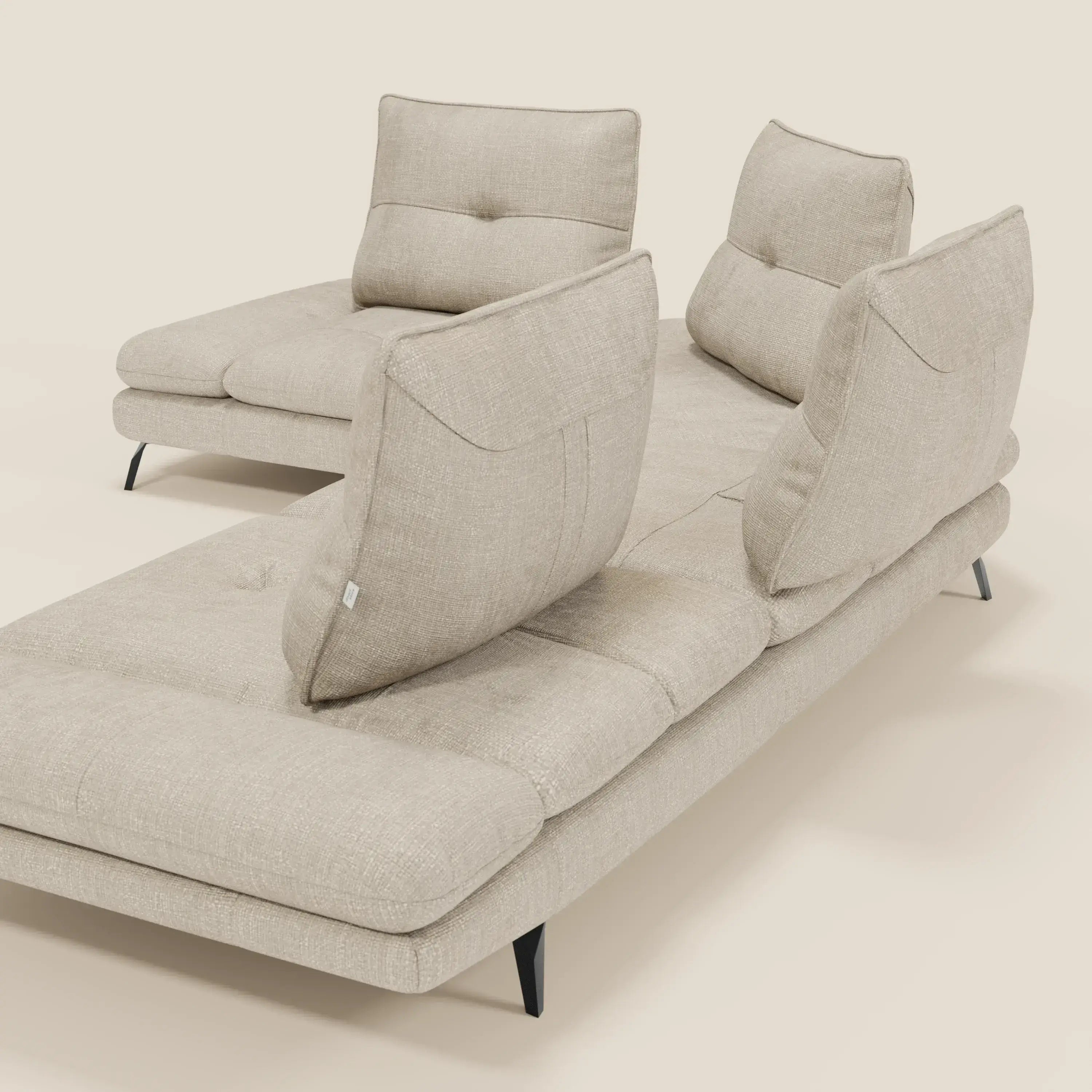 Ardex Divano Angolare - schienali traslanti e bracciolo regolabile in elegante tessuto impermeabile T06 panna