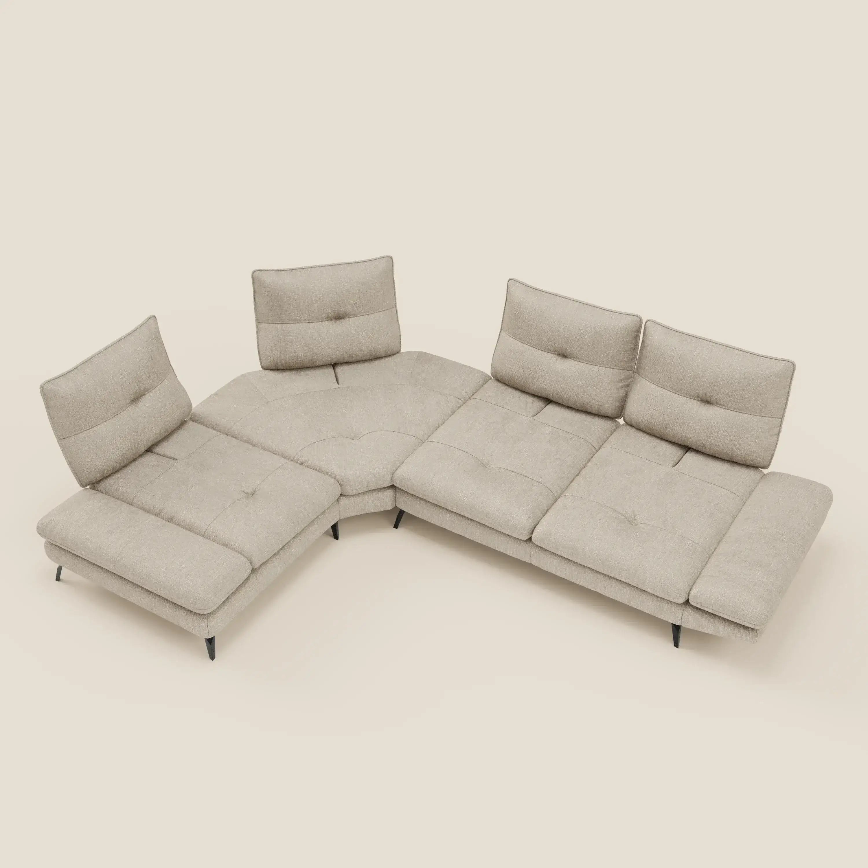 Ardex Divano Angolare - schienali traslanti e bracciolo regolabile in elegante tessuto impermeabile T06 panna