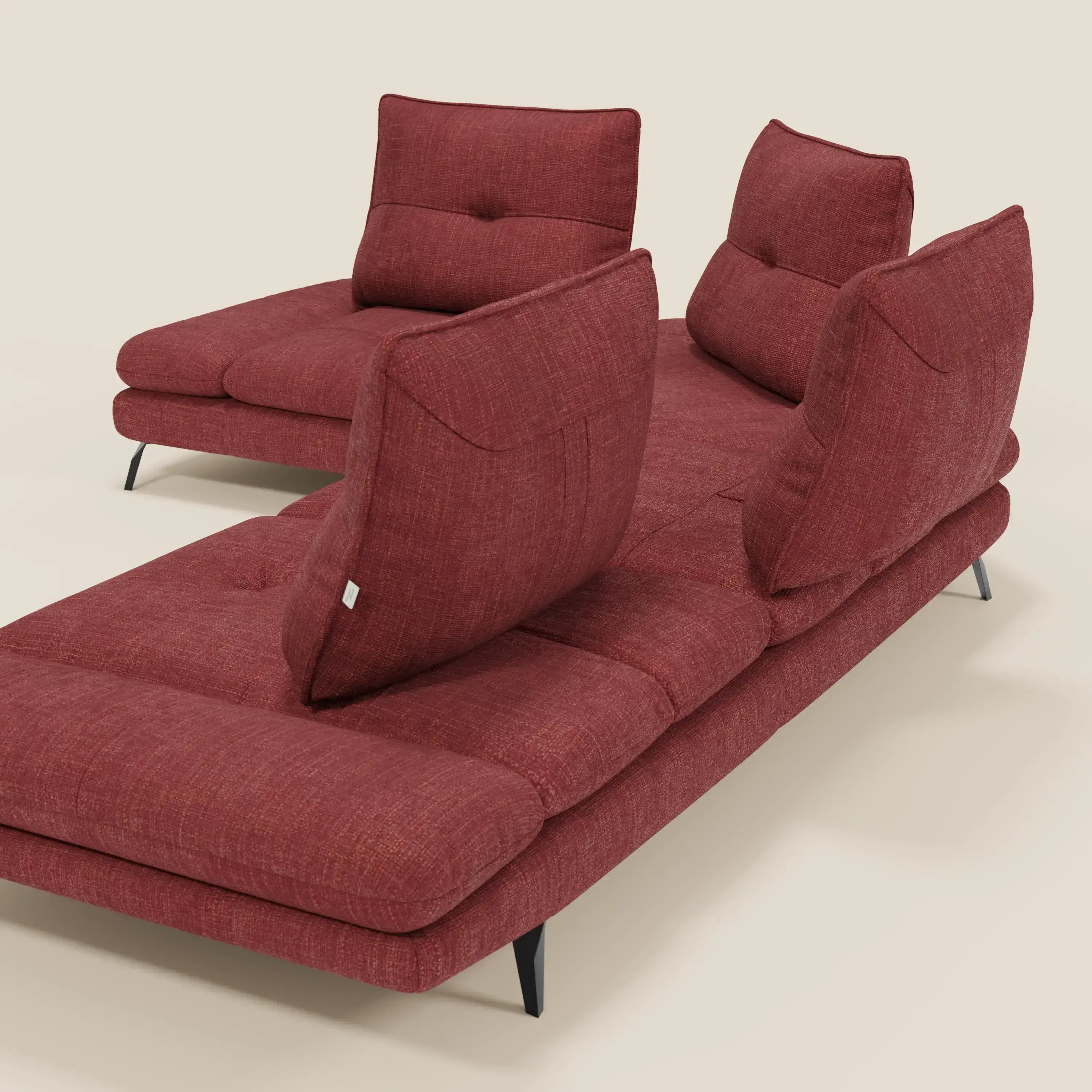 Ardex Divano Angolare - schienali traslanti e bracciolo regolabile in elegante tessuto impermeabile T06 rosso