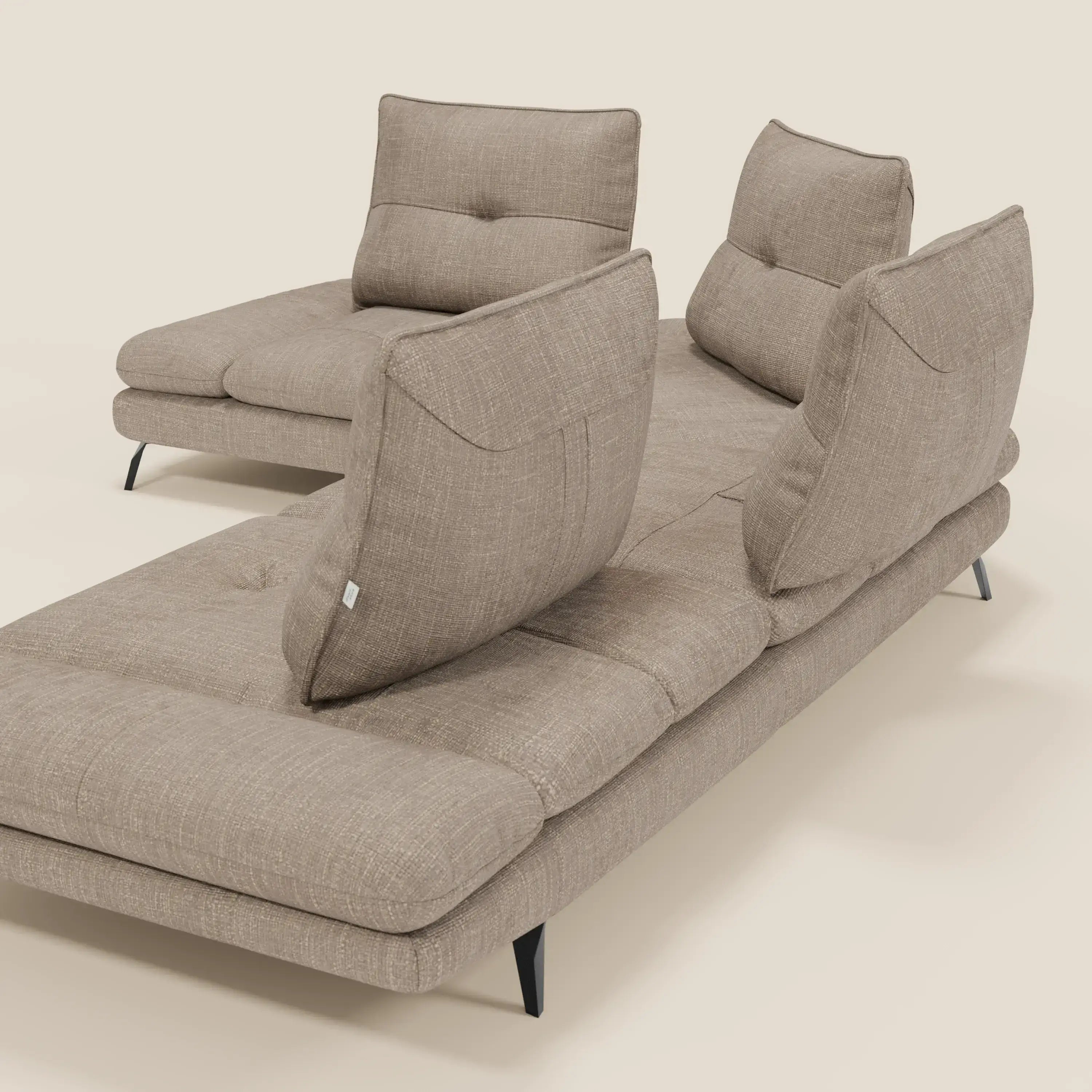 Ardex Divano Angolare - schienali traslanti e bracciolo regolabile in elegante tessuto impermeabile T06 tortora