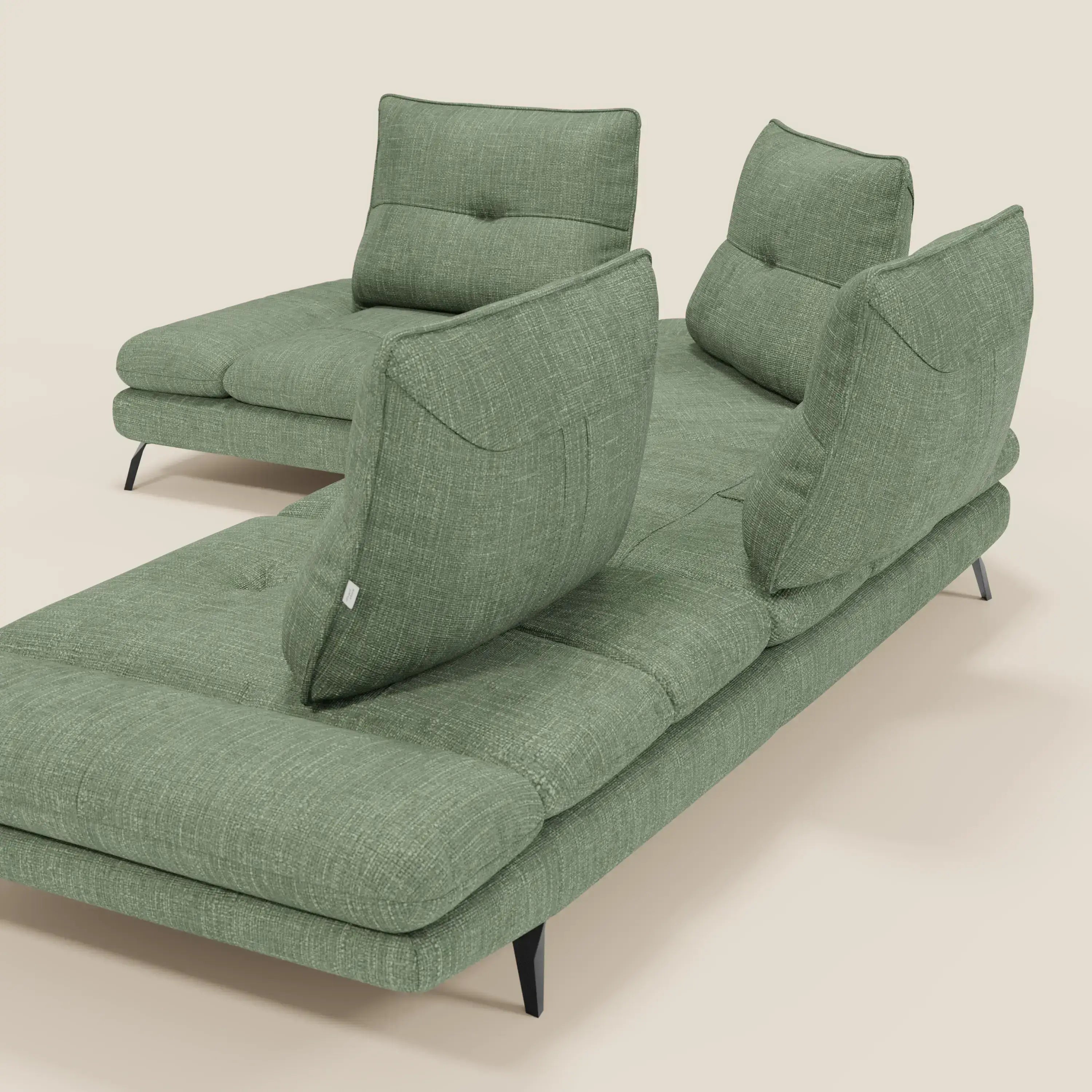 Ardex Divano Angolare - schienali traslanti e bracciolo regolabile in elegante tessuto impermeabile T06 verde