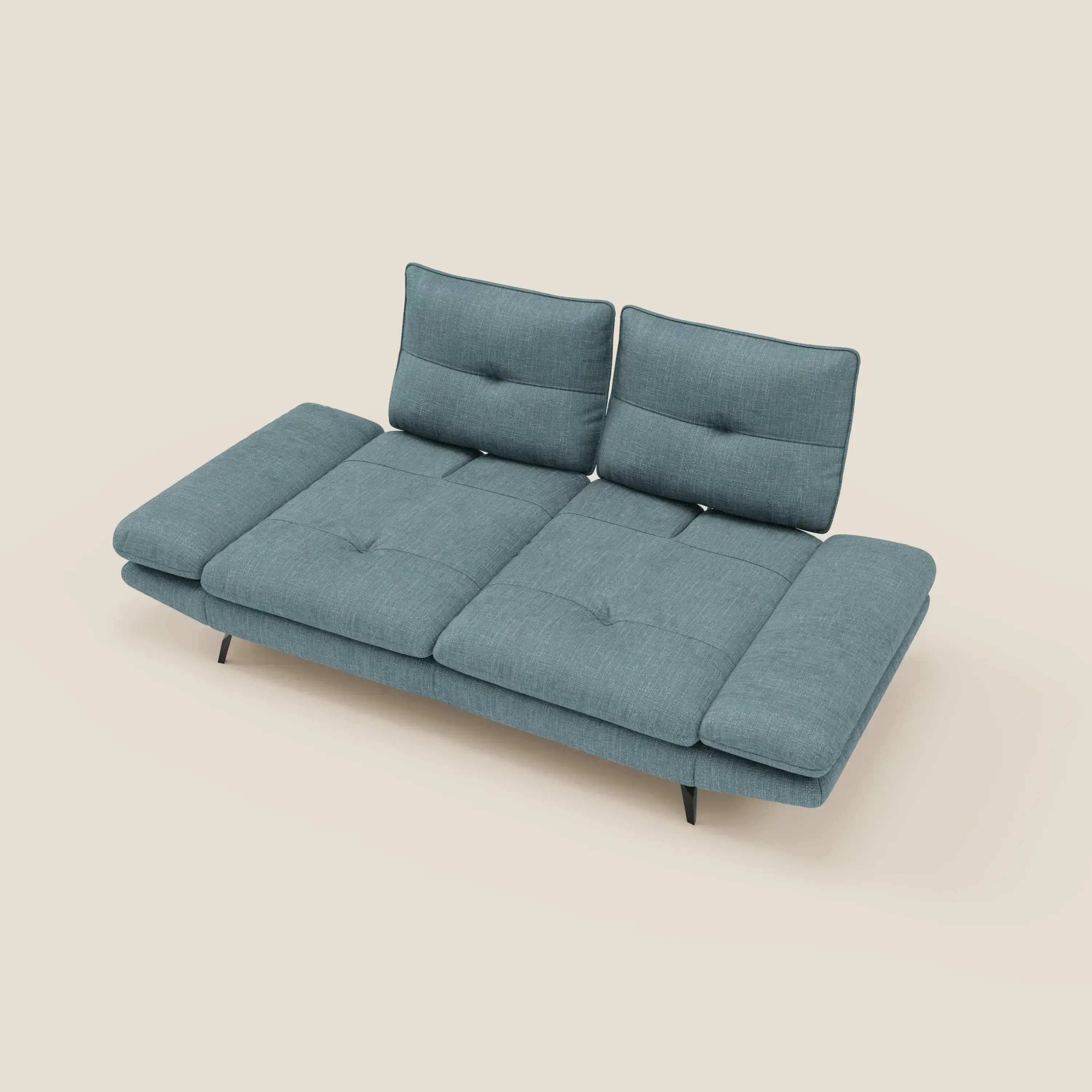 Ardex Divano 3 posti con schienali traslanti e braccioli regolabili in morbido tessuto impermeabile T06 azzurro