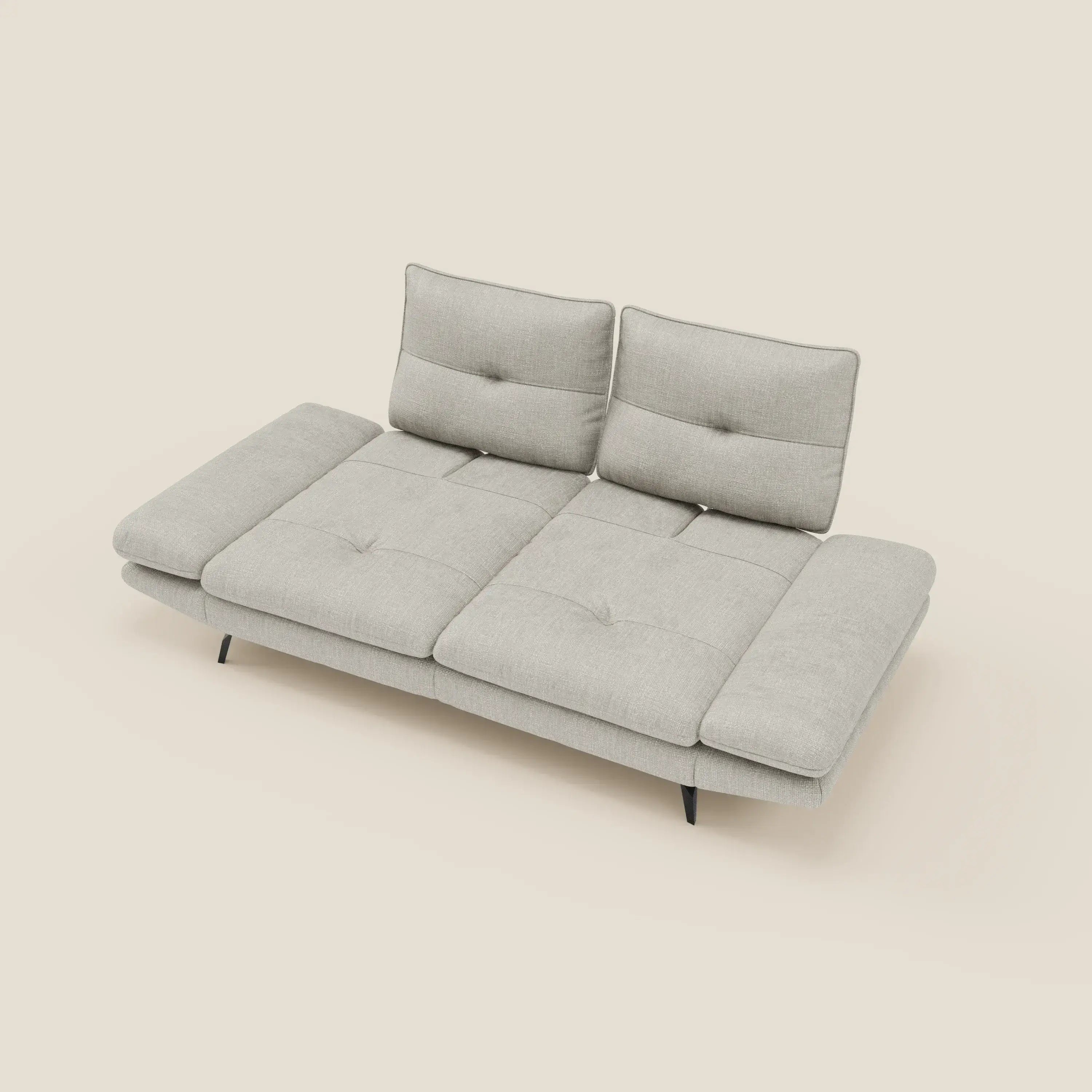 Ardex Divano 3 posti con schienali traslanti e braccioli regolabili in morbido tessuto impermeabile T06 grigio chiaro