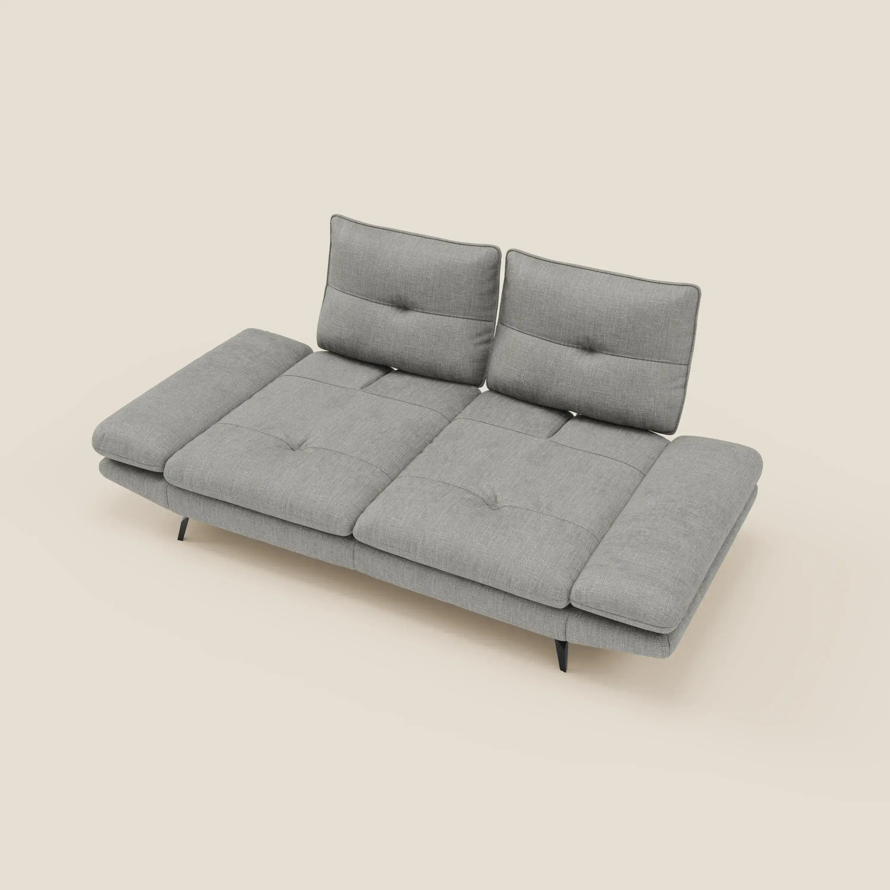 Ardex Divano 3 posti con schienali traslanti e braccioli regolabili in morbido tessuto impermeabile T06 grigio