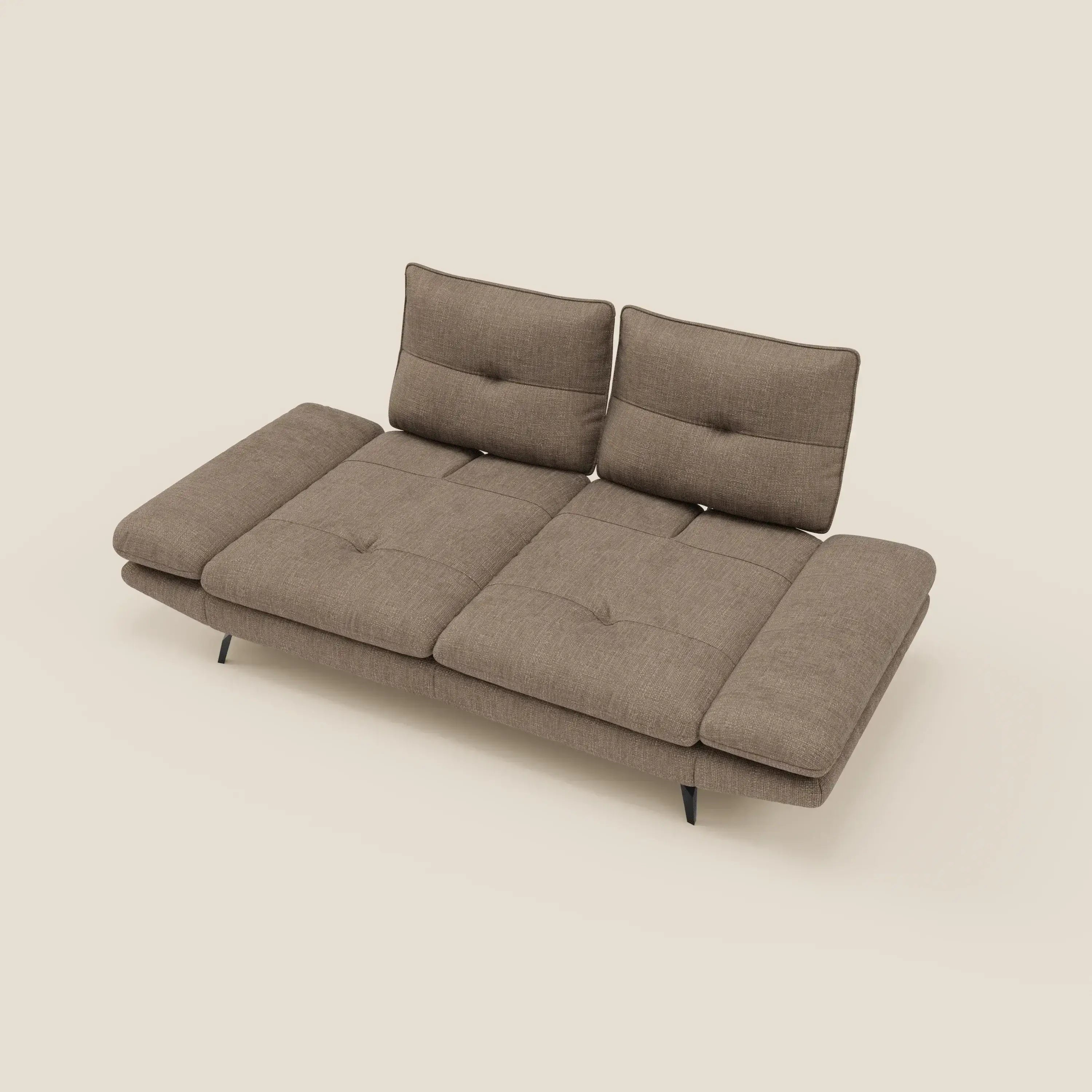 Ardex Divano 3 posti con schienali traslanti e braccioli regolabili in morbido tessuto impermeabile T06 marrone