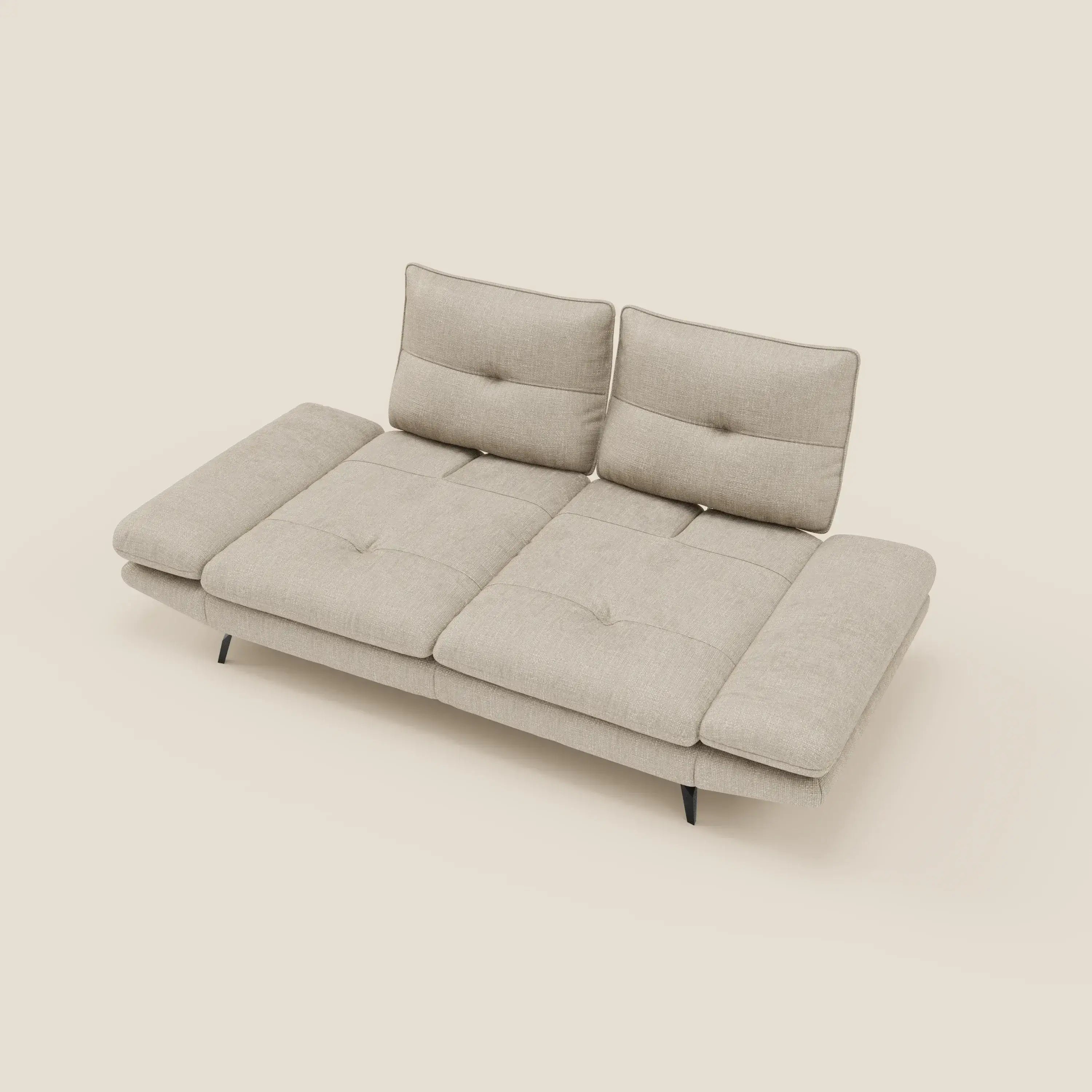 Ardex Divano 3 posti con schienali traslanti e braccioli regolabili in morbido tessuto impermeabile T06 panna