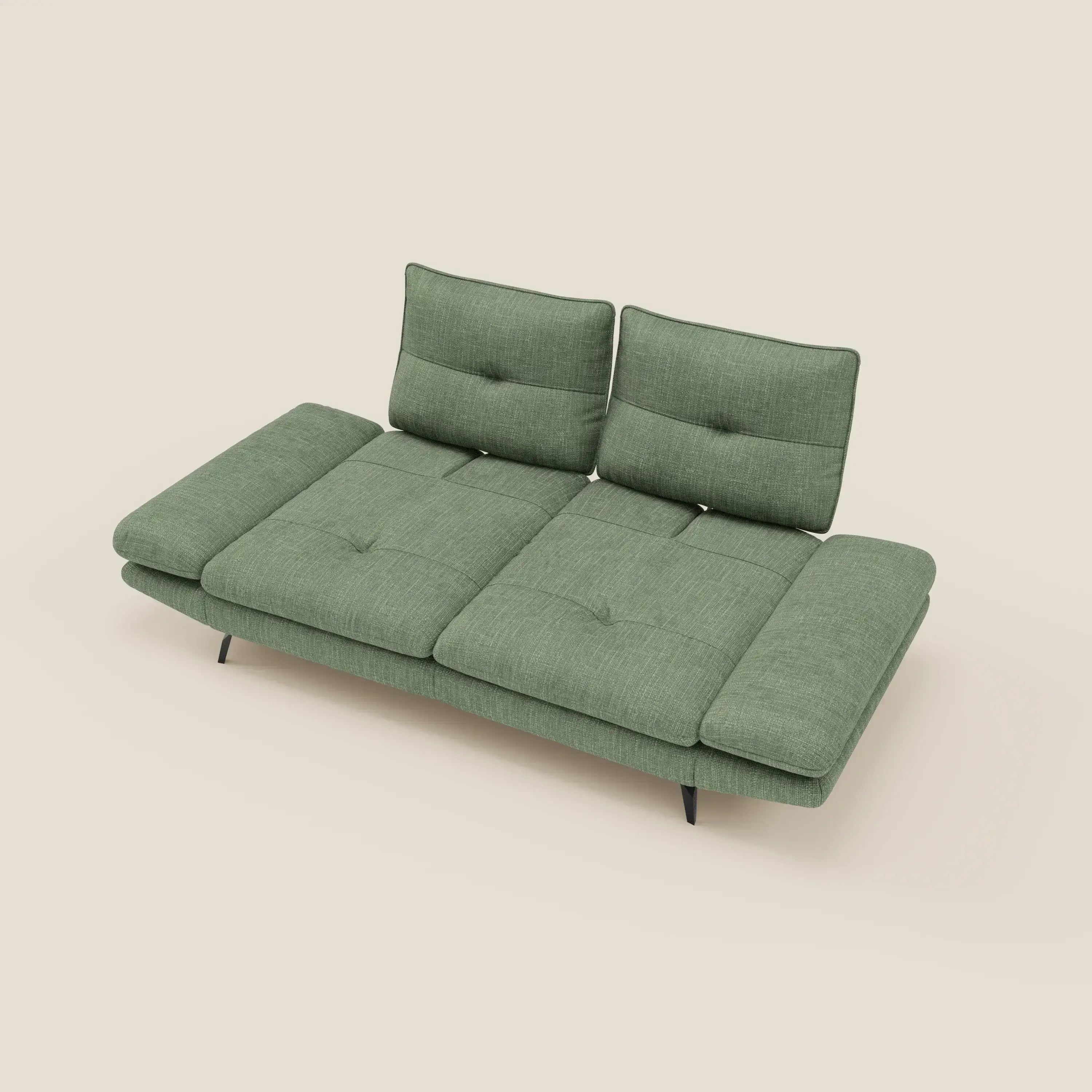 Ardex Divano 3 posti con schienali traslanti e braccioli regolabili in morbido tessuto impermeabile T06 verde