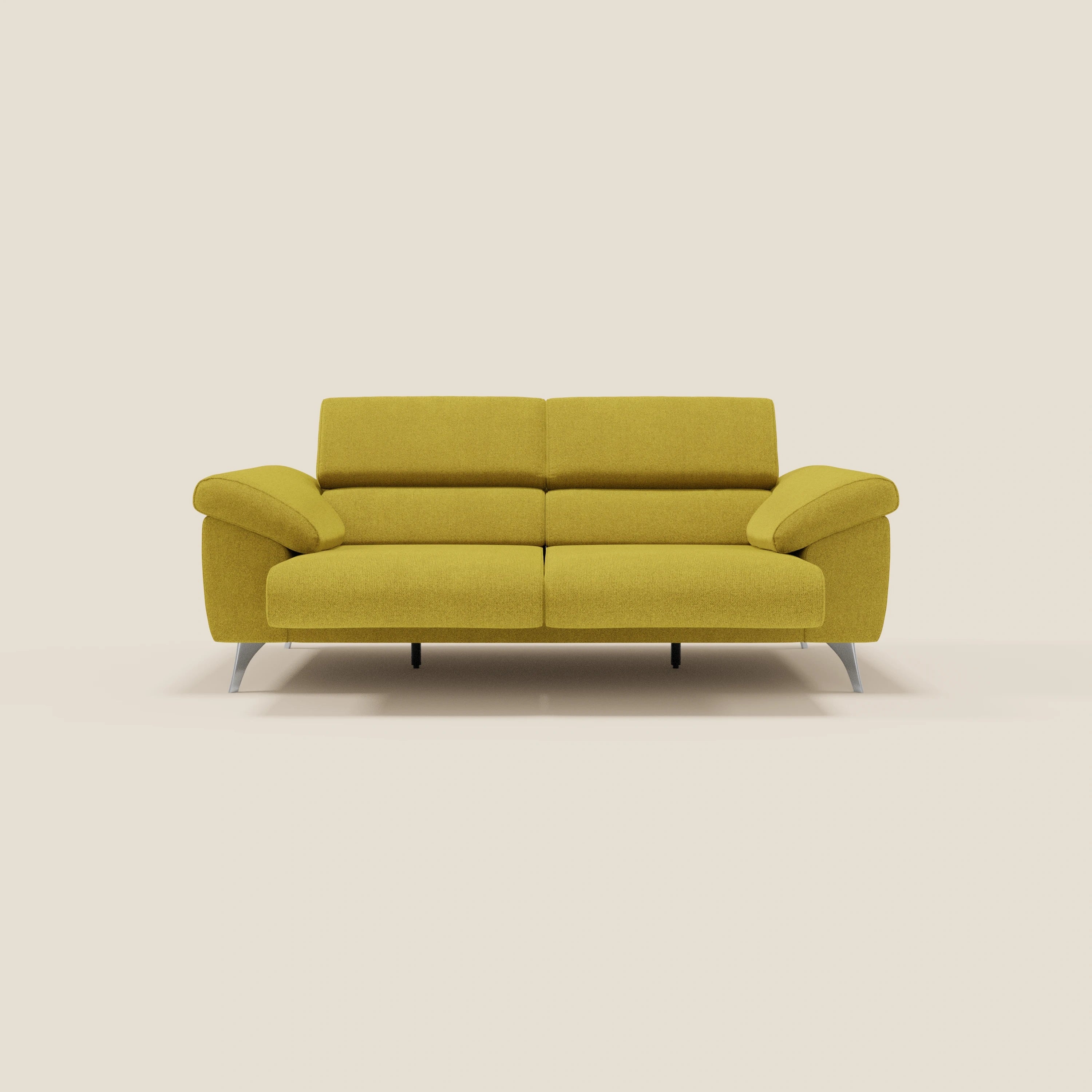 Donatello Sofa mit ausziehbaren Sitzen, Armlehnen mit Staufach und verstellbaren Kopfstützen aus abwaschbarem Stoff T23 Sonnengelb