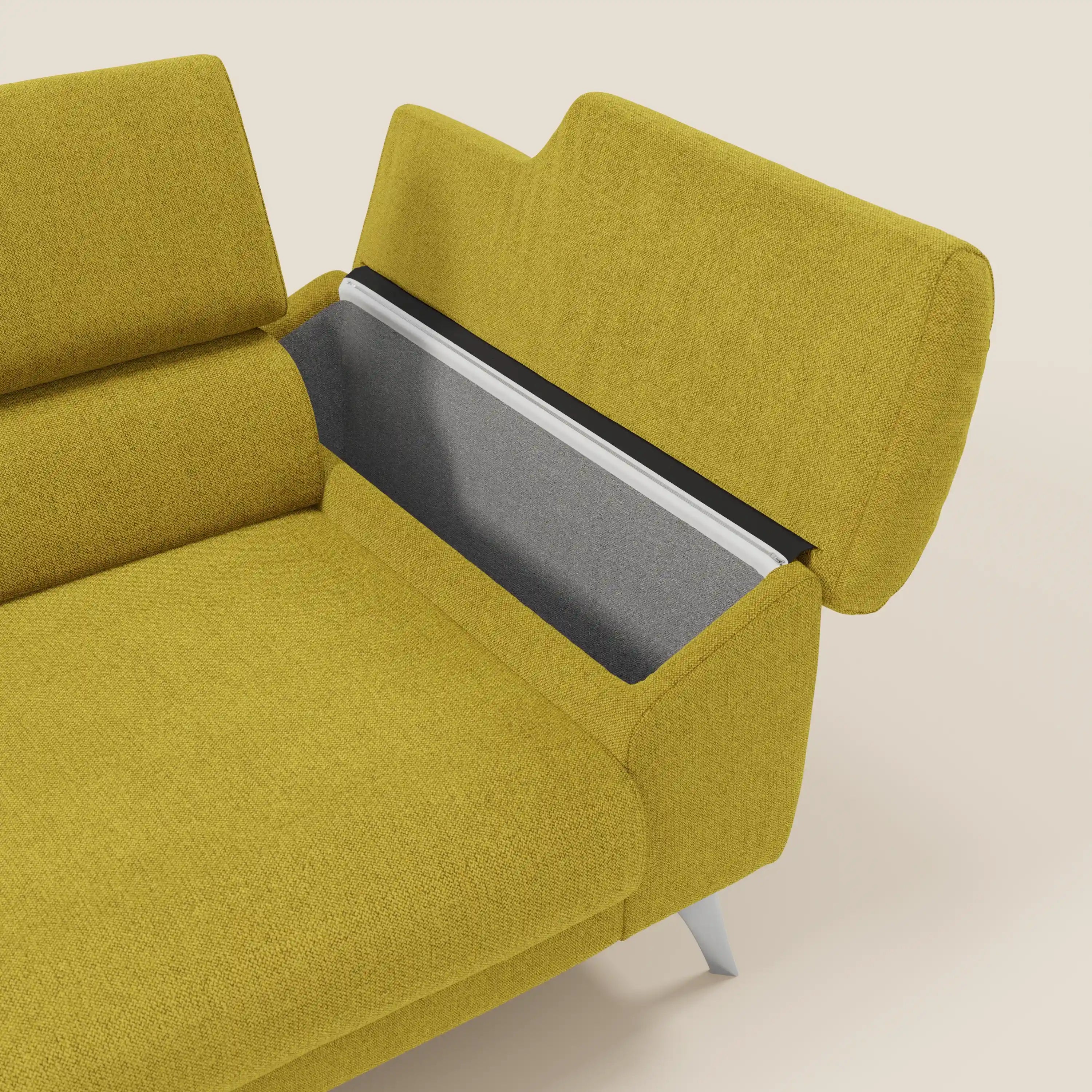 Donatello Sofa mit ausziehbaren Sitzen, Armlehnen mit Staufach und verstellbaren Kopfstützen aus abwaschbarem Stoff T23 Sonnengelb