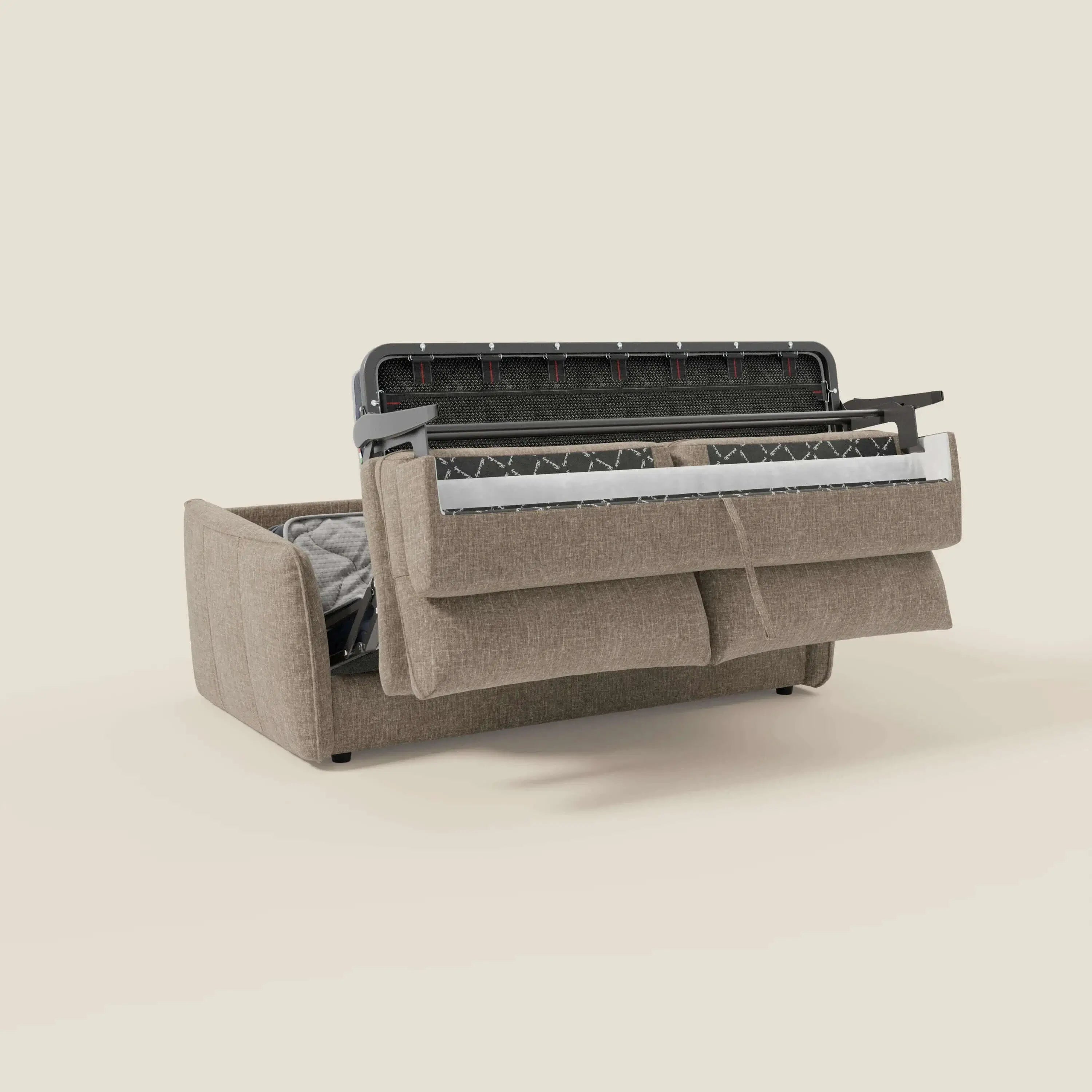 Elios Divano letto con morbidi cuscini spalliera in tessuto smacchiabile T24 marrone tortora