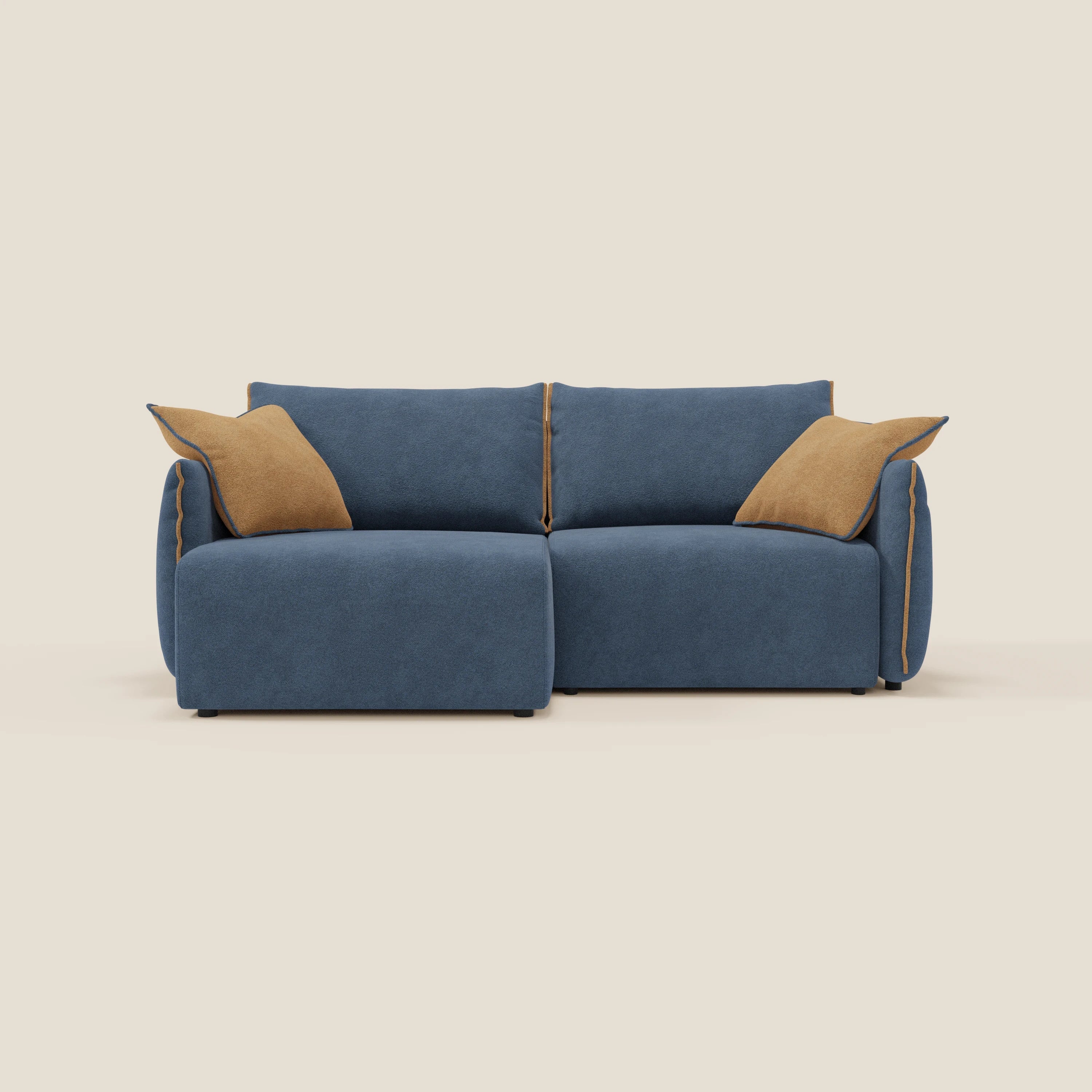 Flexar divano con sedute allungabili e schienale in piuma in morbido bouclé impermeabile T07 blu - arancio
