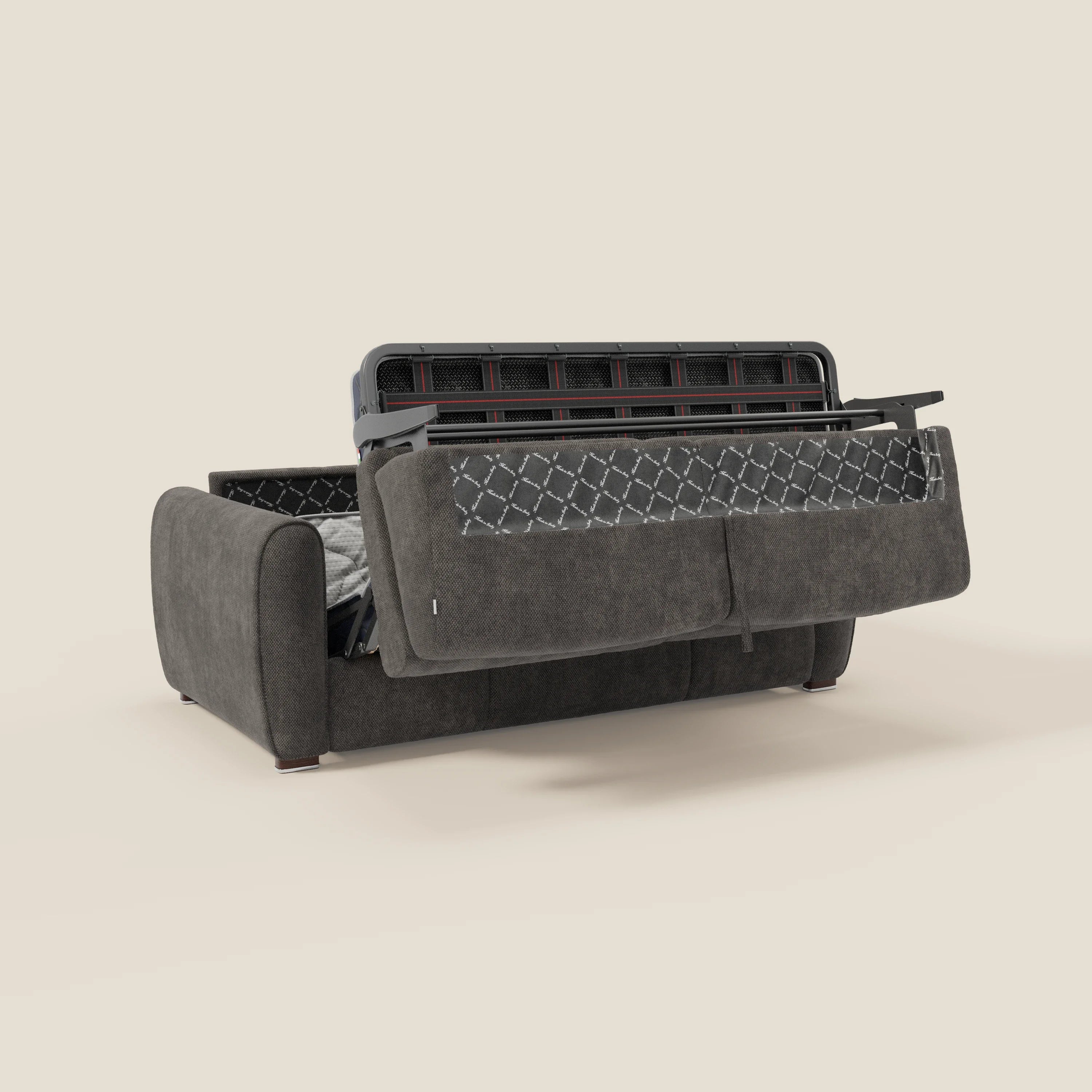 Kaleo Modernes Schlafsofa mit Matratze H17 cm – aus edlem, wasserabweisendem Stoff T26 anthrazit